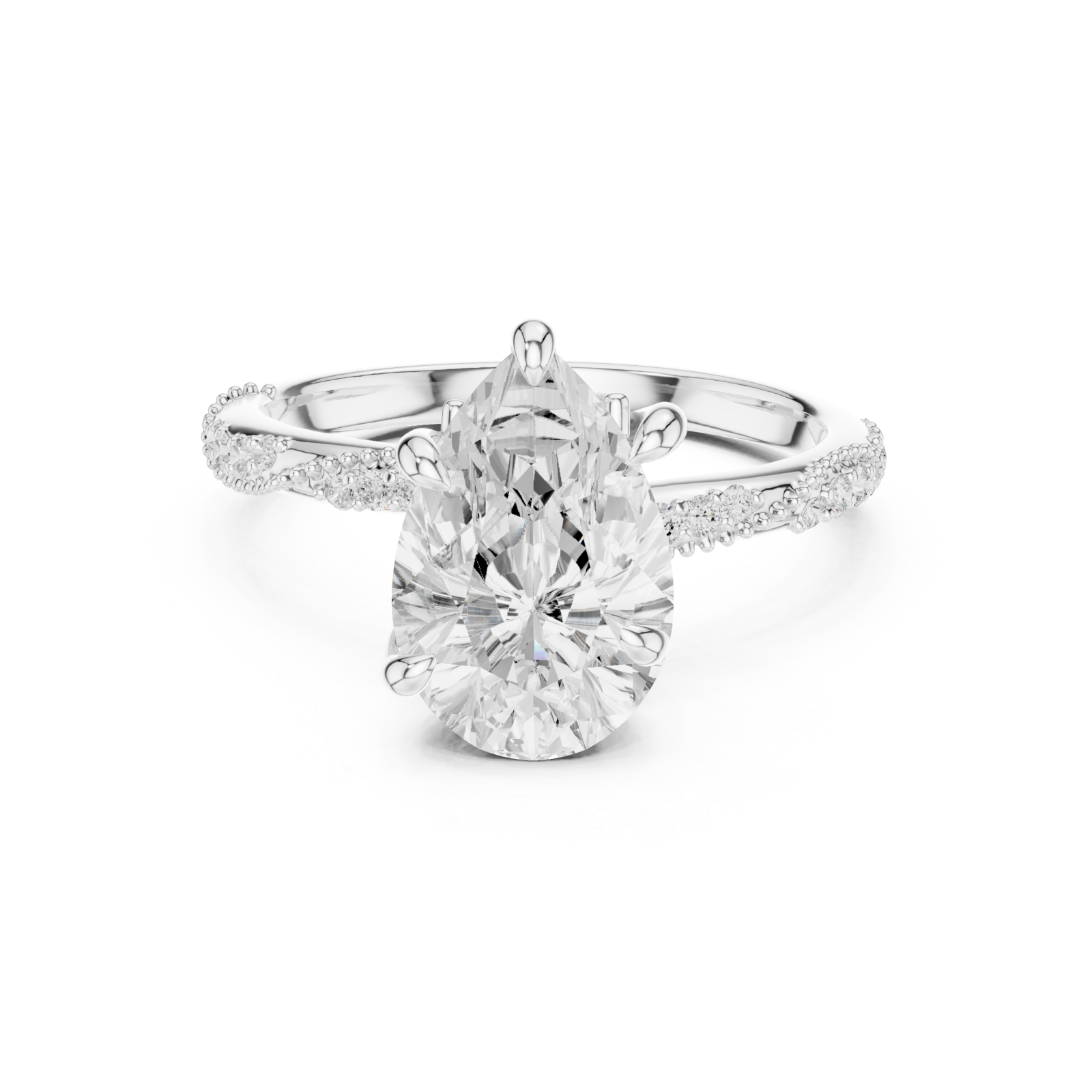  White Gold Enchanted Petal Radiance Halo Ring Front View