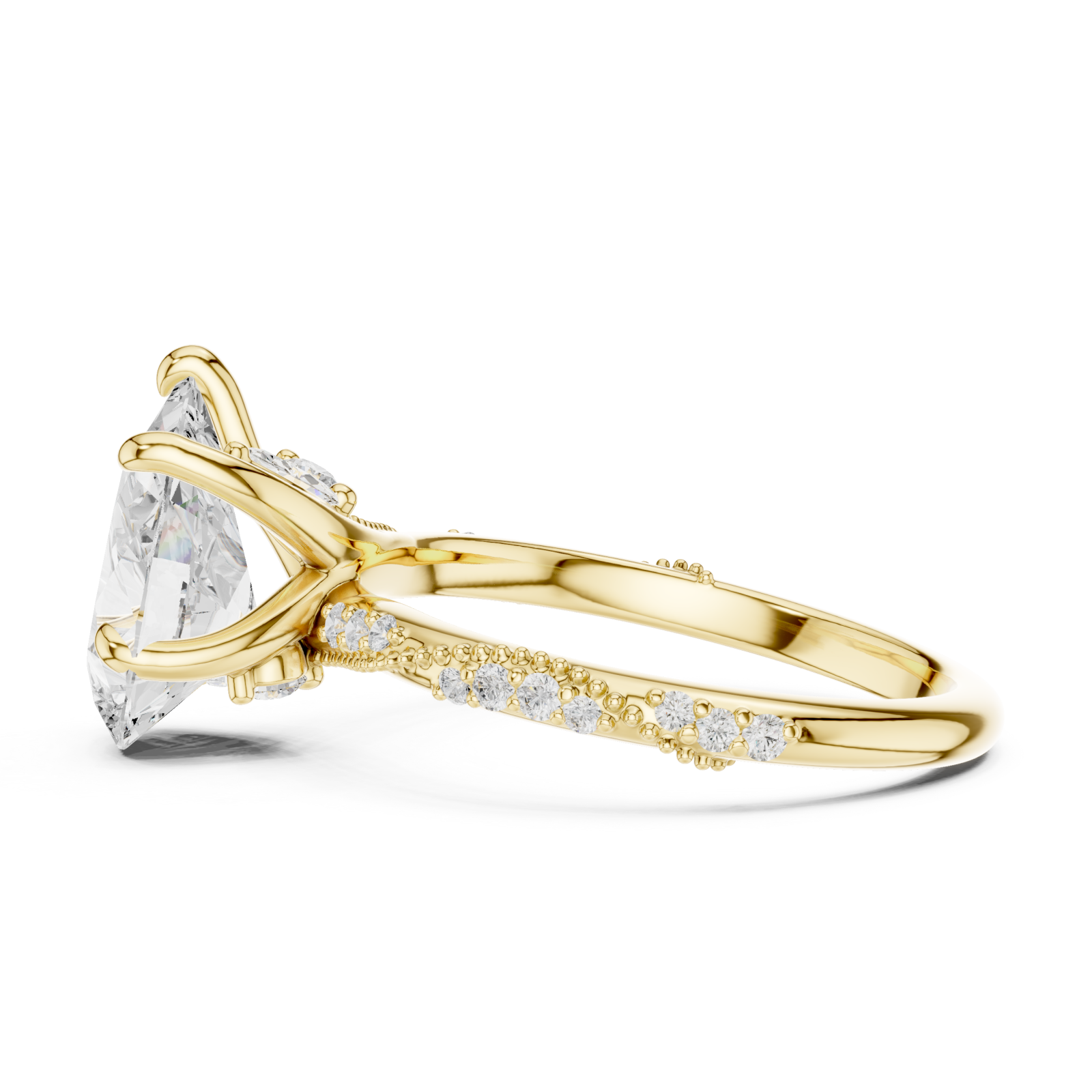  Gold Enchanted Petal Radiance Halo Ring Side View