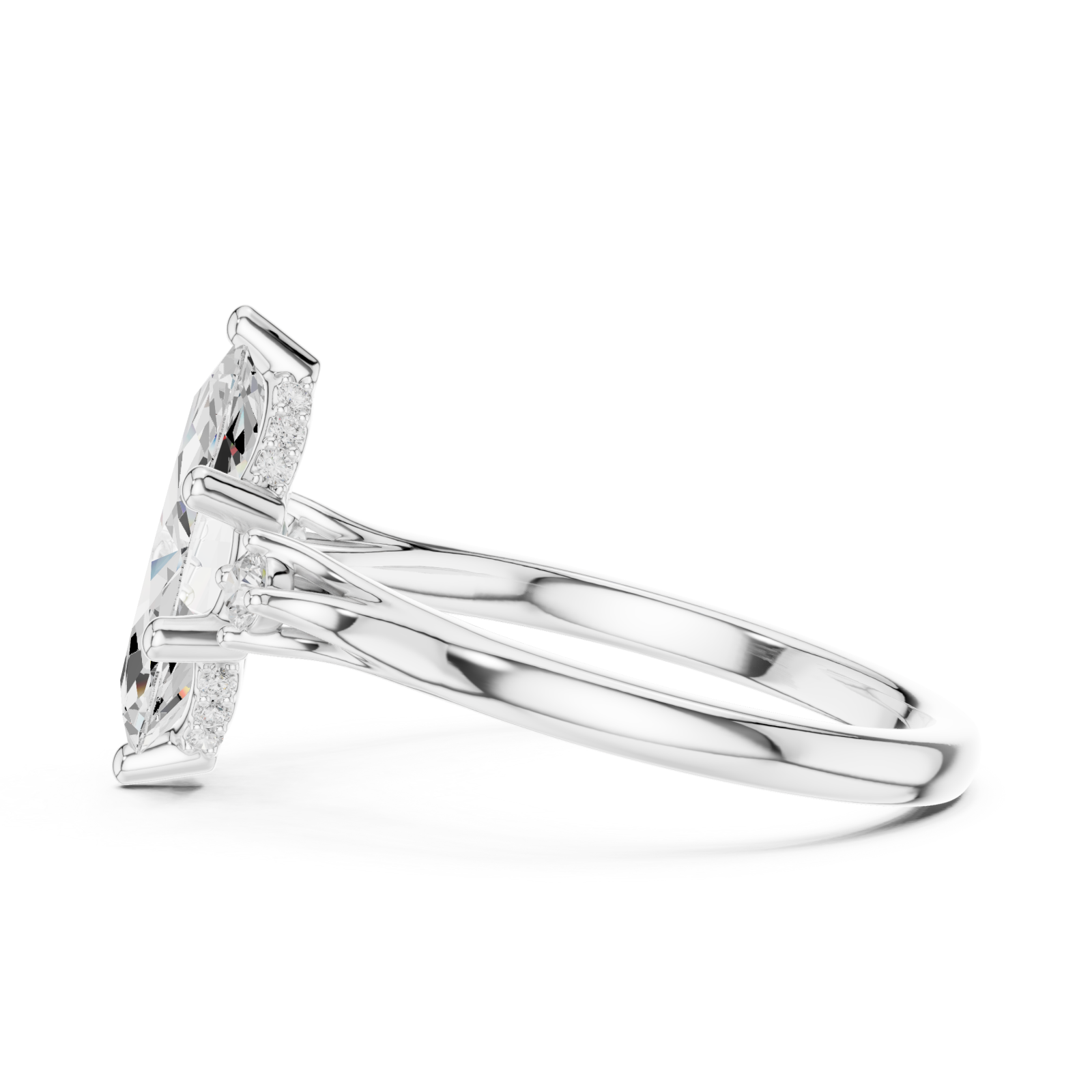  White Gold Aurora Allure Marquise Bypass Ring Side View