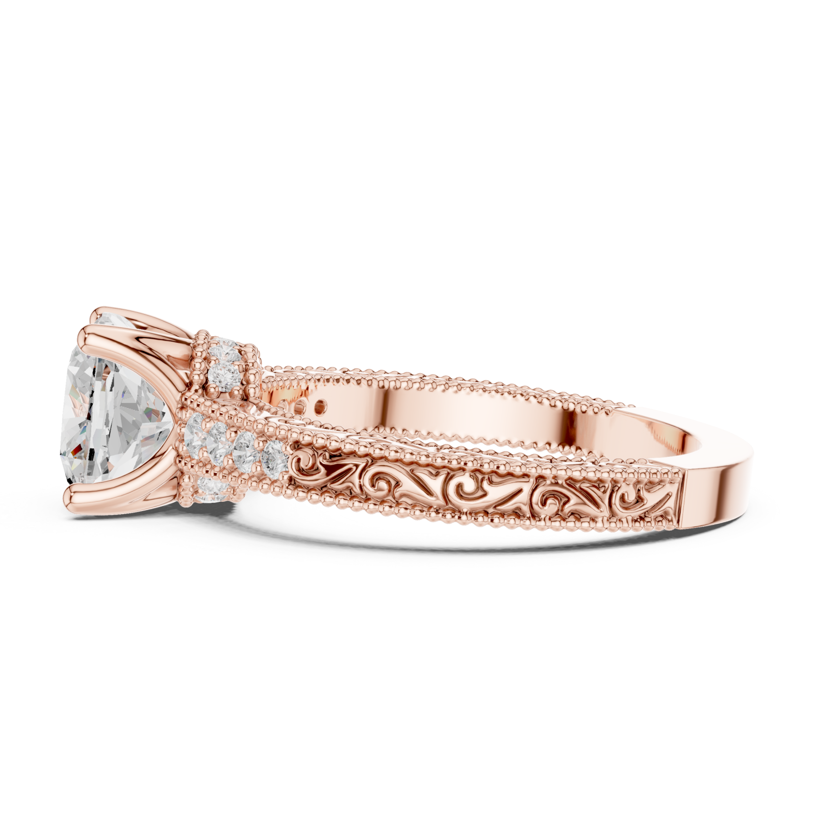  Rose Gold Regal Grace Solitaire Ring Side View