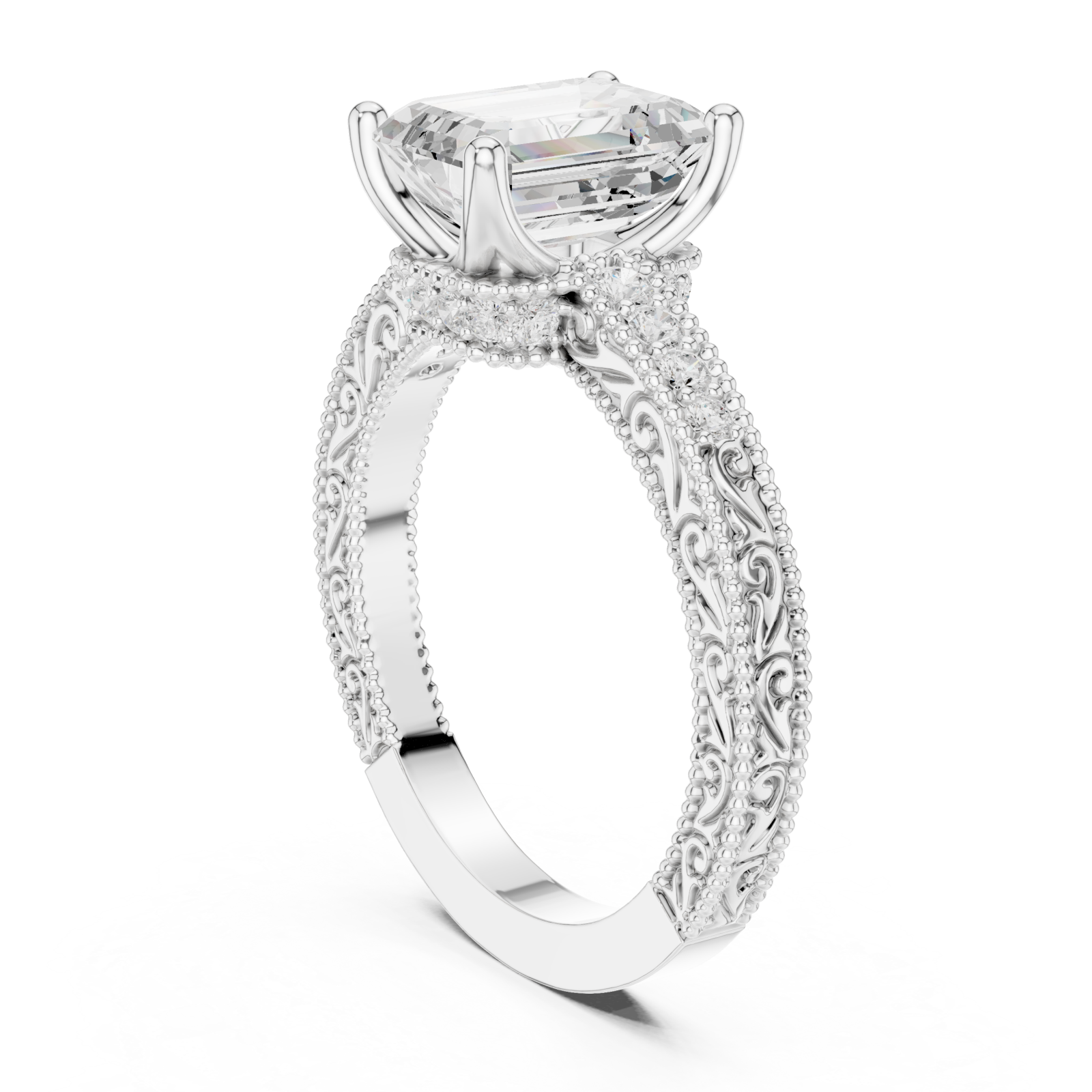 White Gold Allure of Vintage Grandeur Ring Left View