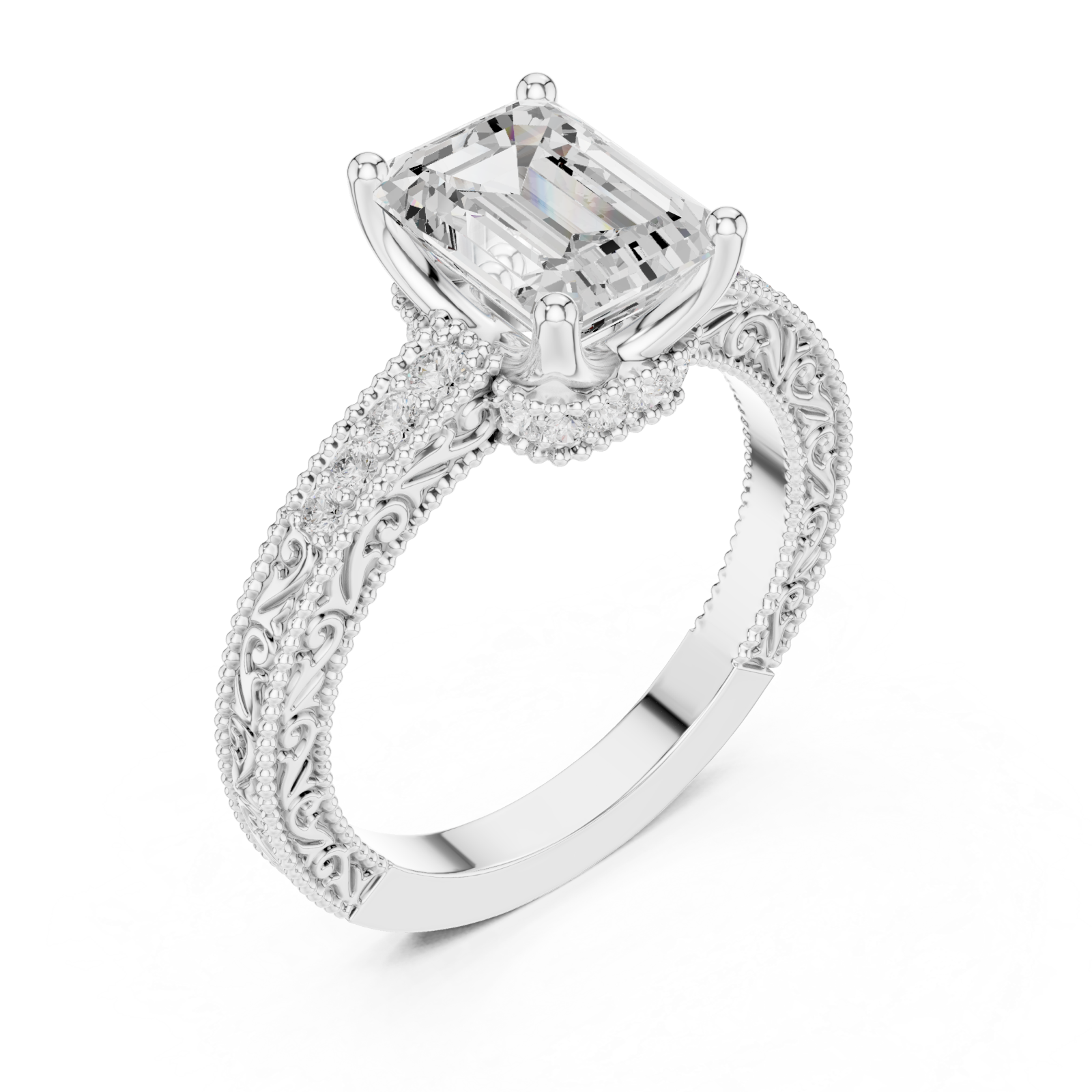 White Gold Allure of Vintage Grandeur Ring Right View