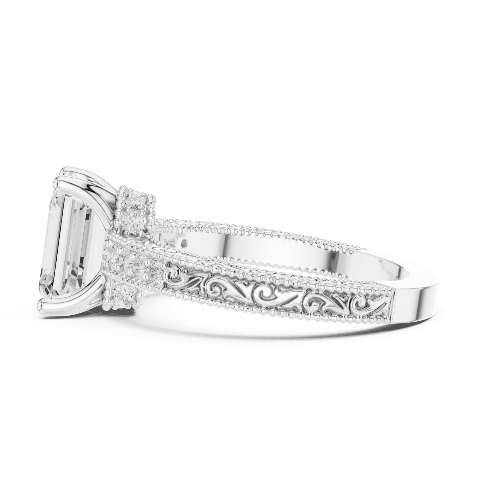  White Gold Allure of Vintage Grandeur Ring Side View