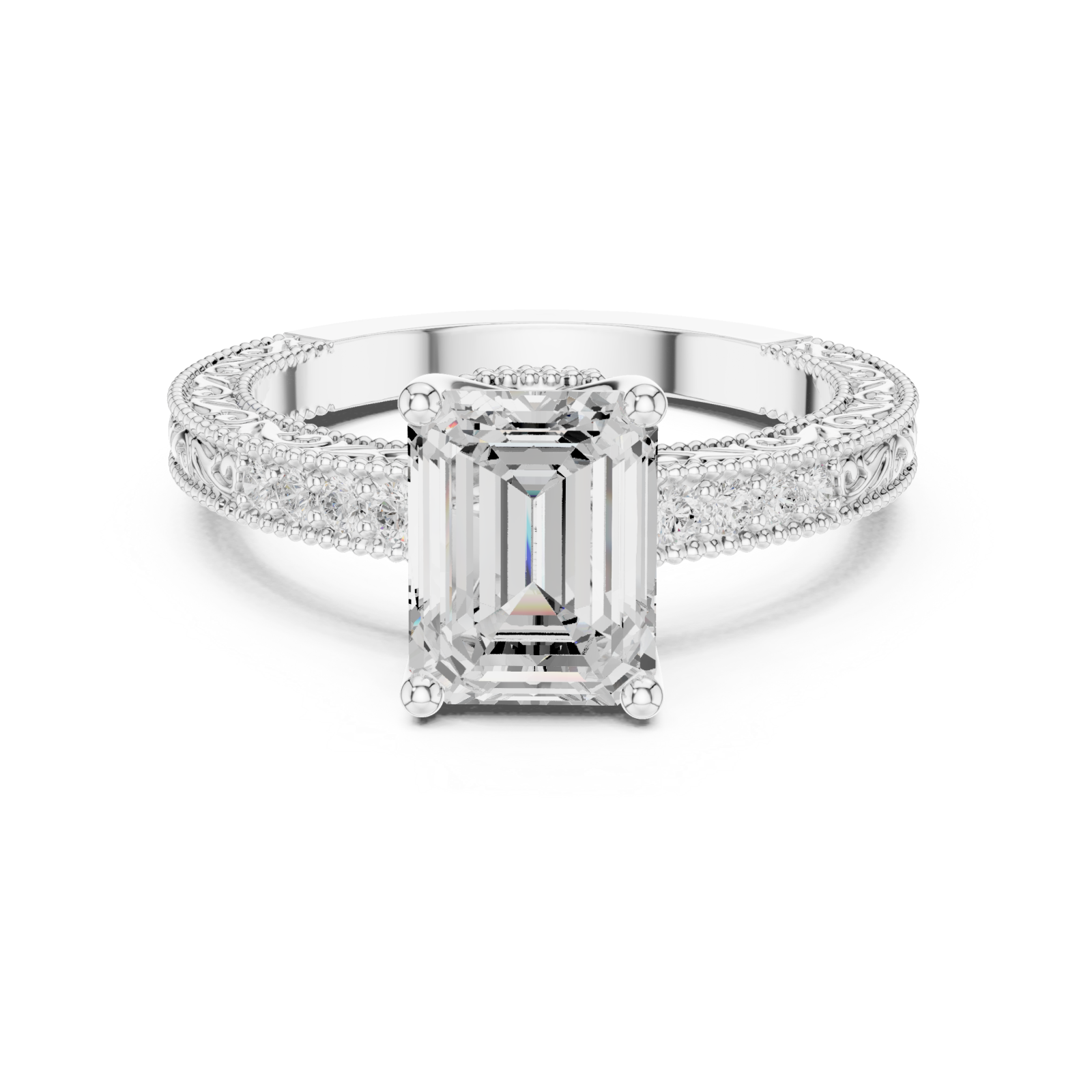  White Gold Allure of Vintage Grandeur Ring Front View
