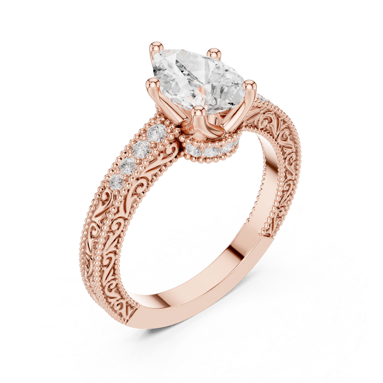  Rose Gold Eternal Willow Ornate Band Ring Right View