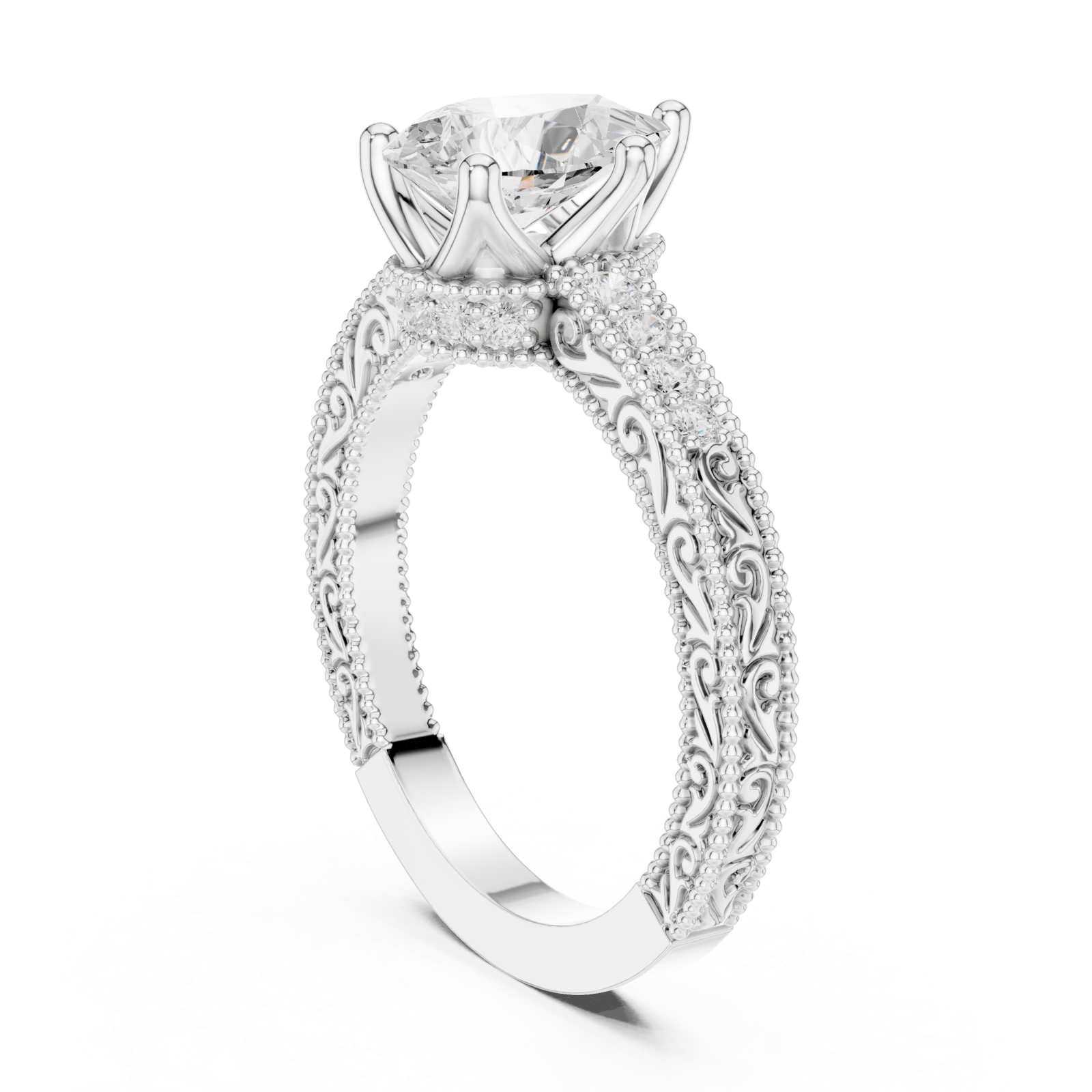  White Gold Eternal Willow Ornate Band Ring Left View