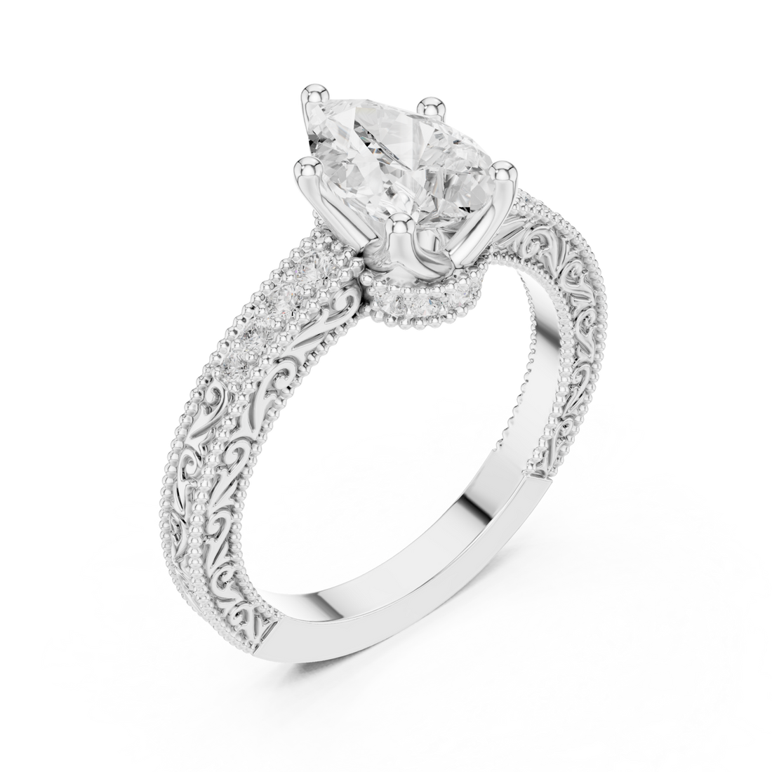  White Gold Eternal Willow Ornate Band Ring Right View