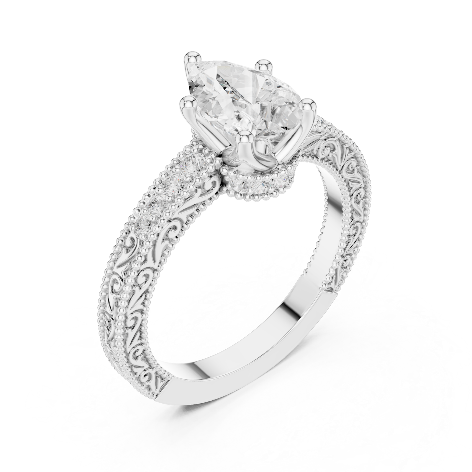  White Gold Eternal Willow Ornate Band Ring Right View