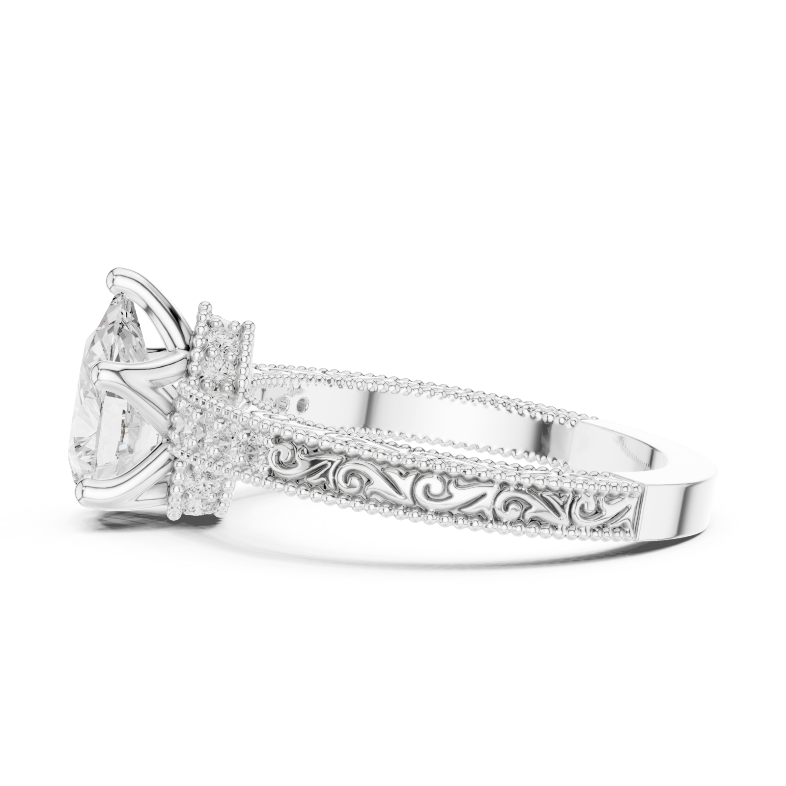  White Gold Eternal Willow Ornate Band Ring Side View