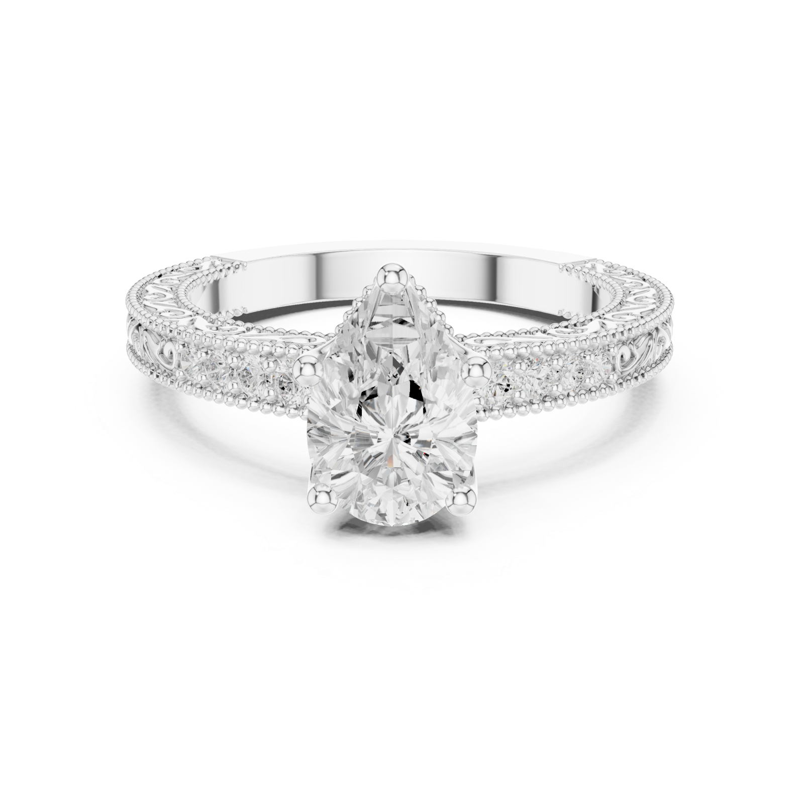  White Gold Eternal Willow Ornate Band Ring Front View
