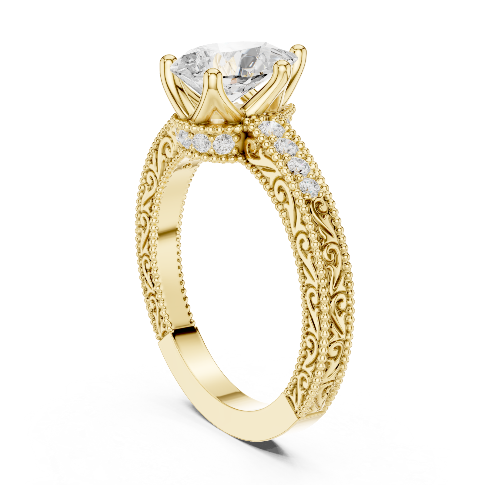  Gold Eternal Willow Ornate Band Ring Left View