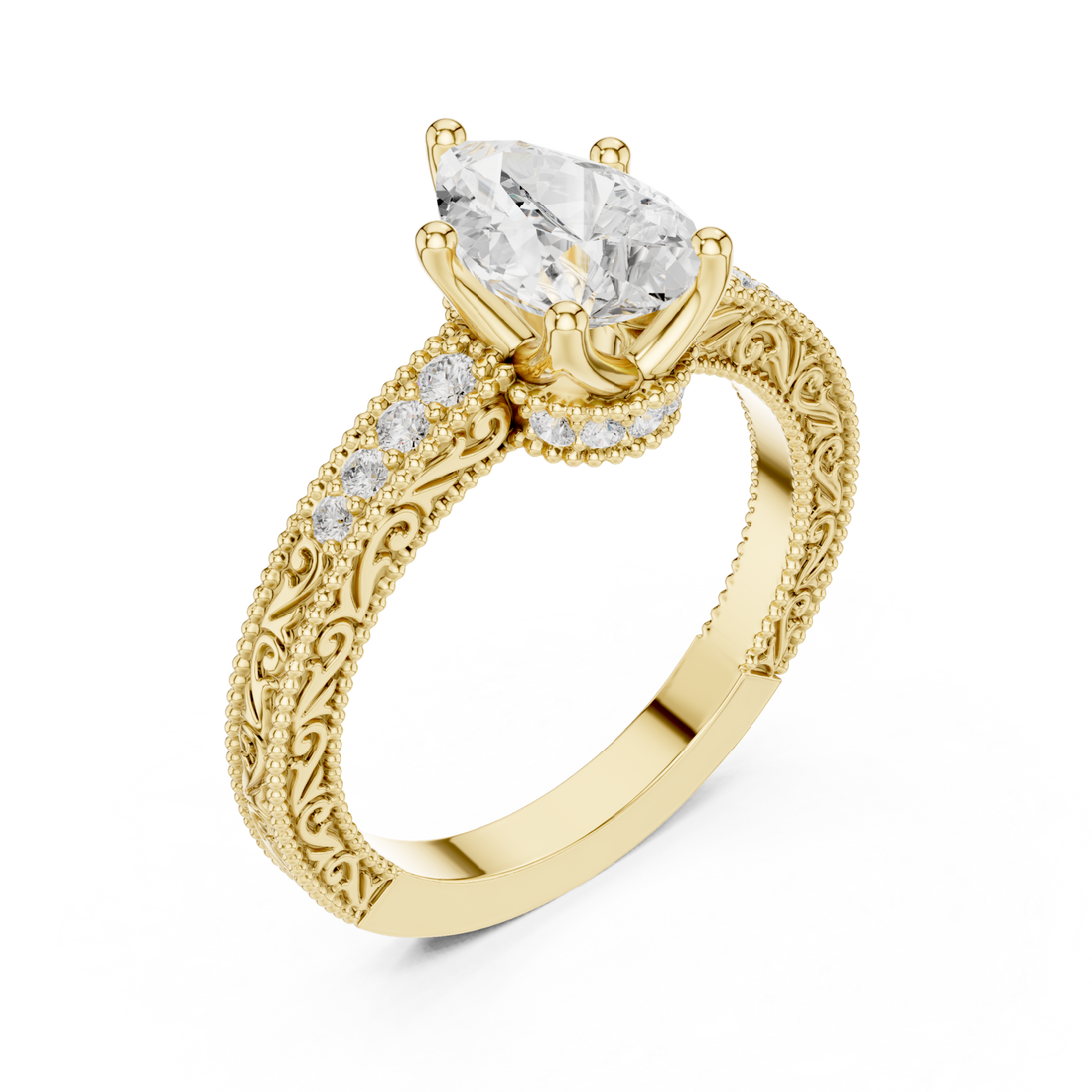 Gold Eternal Willow Ornate Band Ring Right View