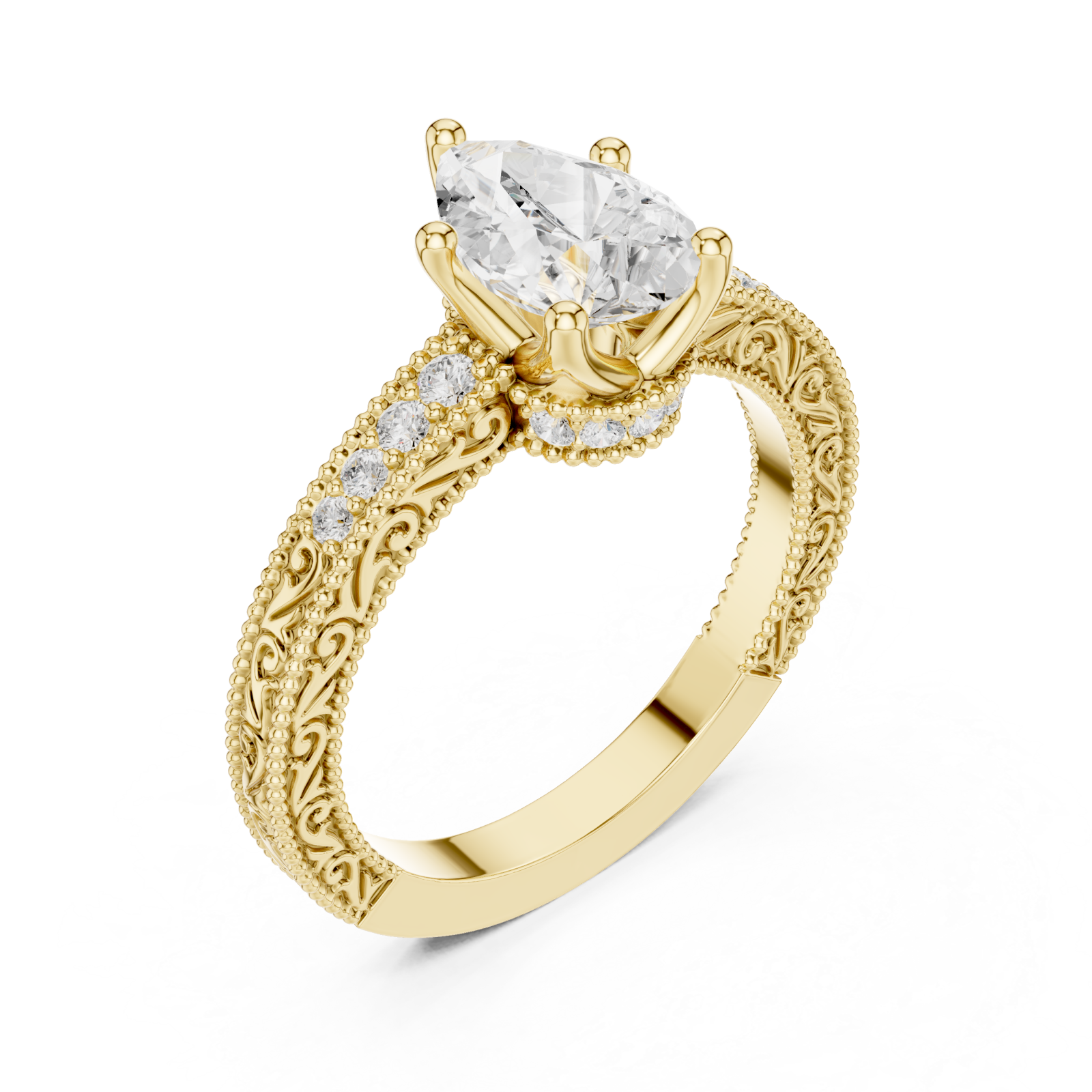 Gold Eternal Willow Ornate Band Ring Right View