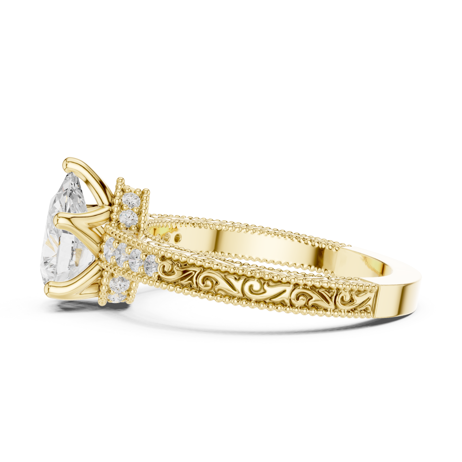  Gold Eternal Willow Ornate Band Ring Side View