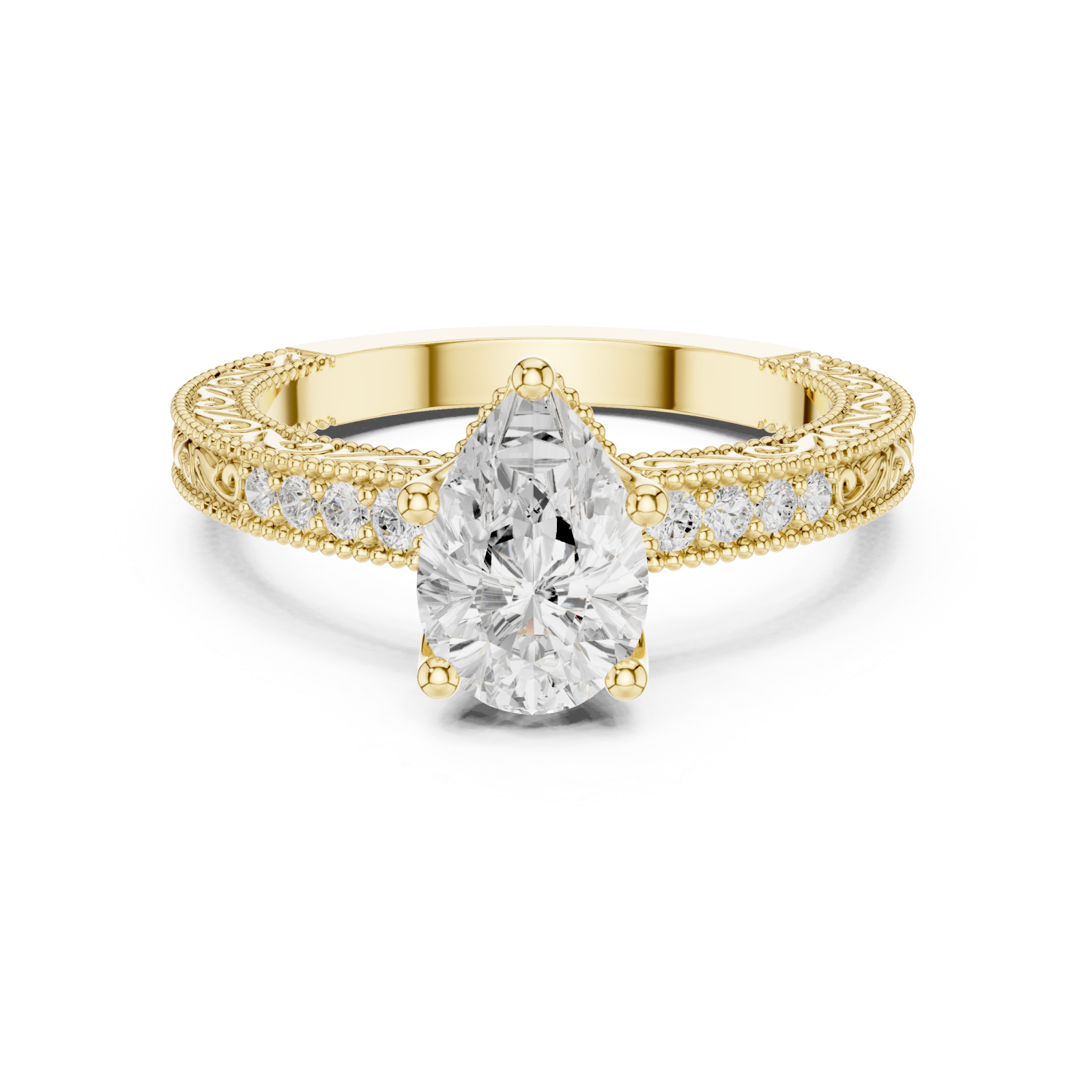  Gold Eternal Willow Ornate Band Ring Front View