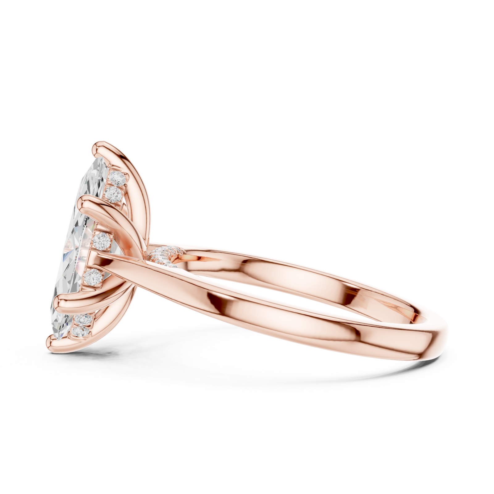  Rose Gold Serene Flourish Marquise Silhouette Signature Ring Side View