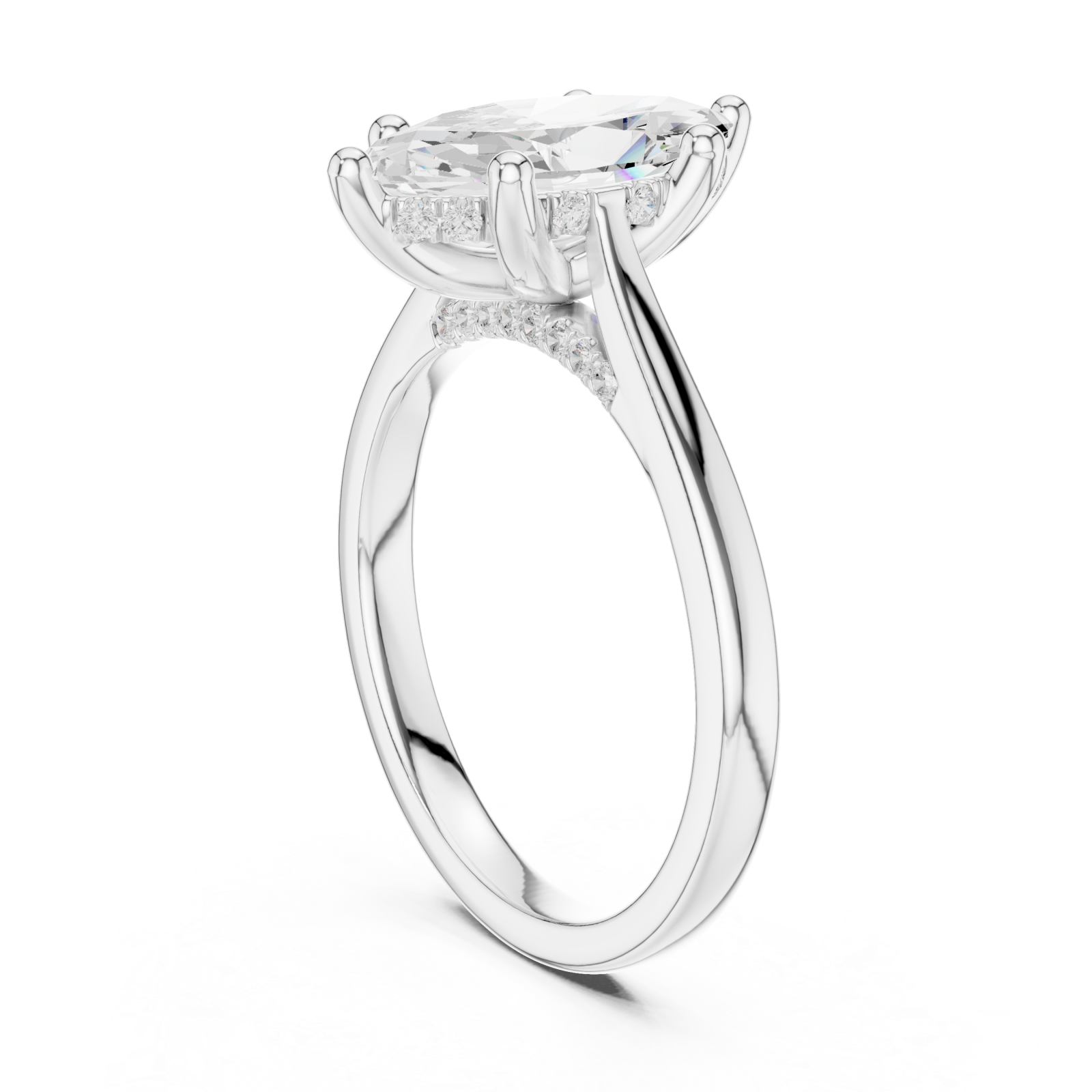  White Gold Serene Flourish Marquise Silhouette Signature Ring Left View