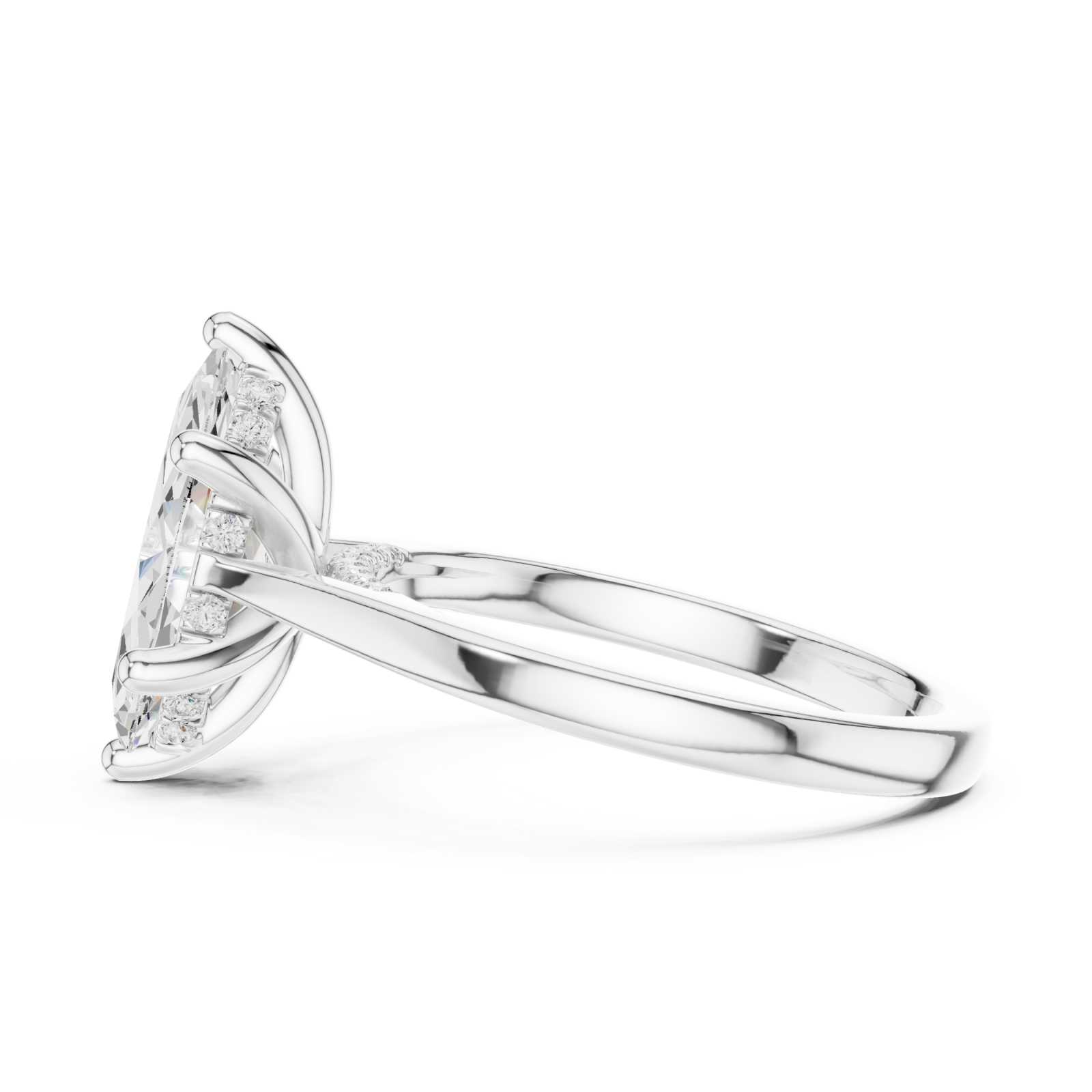  White Gold Serene Flourish Marquise Silhouette Signature Ring Side View