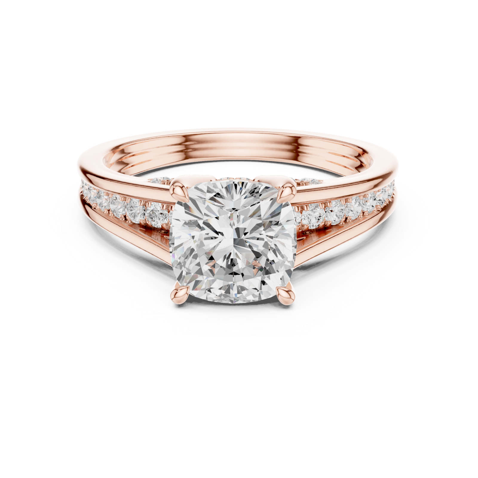  Rose Gold Serene Crescent Cascade Halo Band Ring Front View