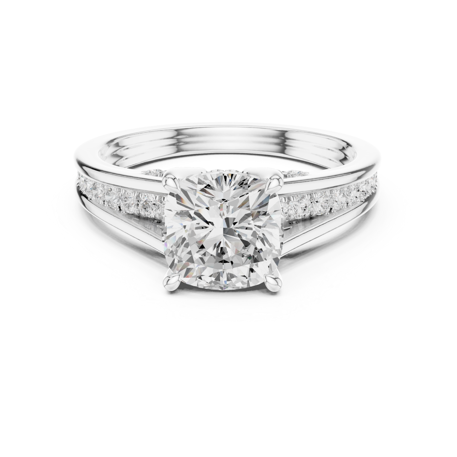  White Gold Serene Crescent Cascade Halo Band Ring Front View