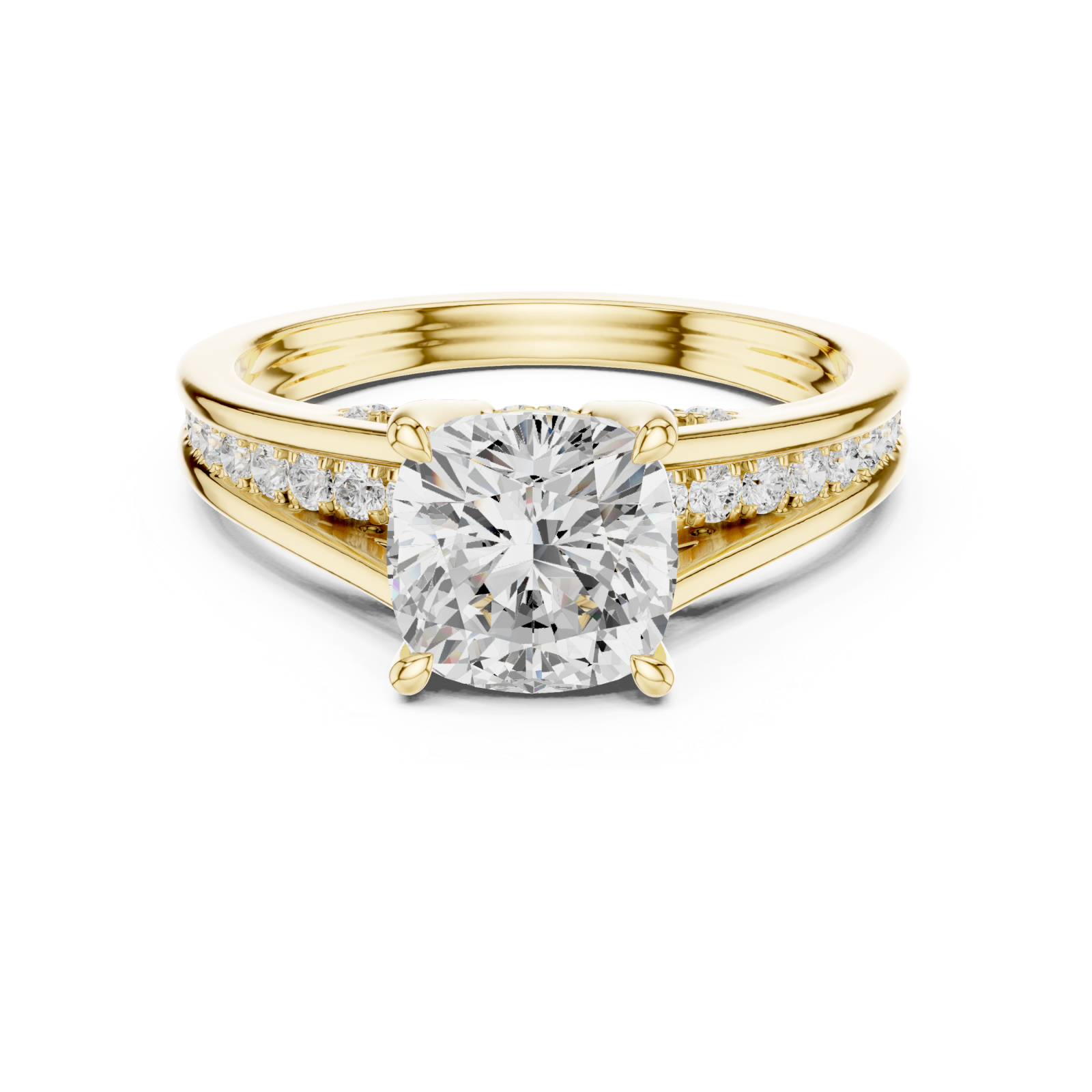  Gold Serene Crescent Cascade Halo Band Ring Front View