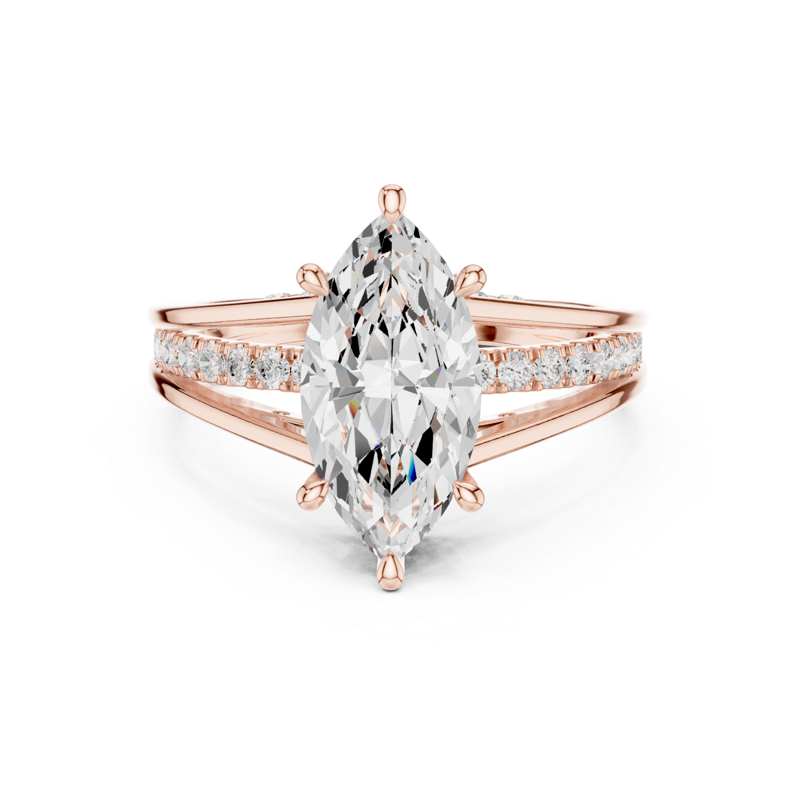  Rose Gold Whispering Elegance Marquise Solitaire Ring Front View