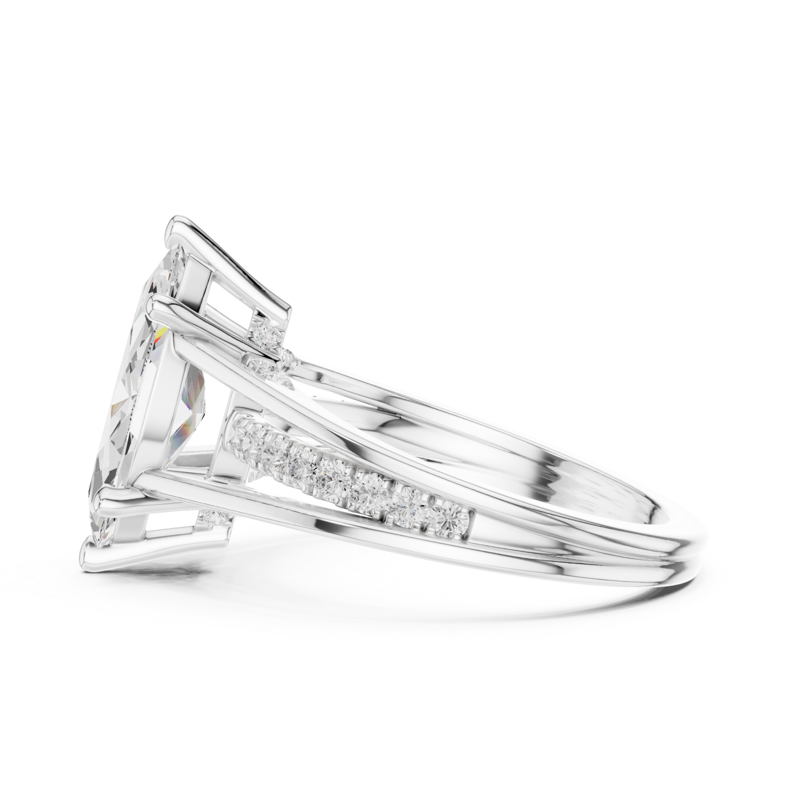  White Gold Whispering Elegance Marquise Solitaire Ring Side View