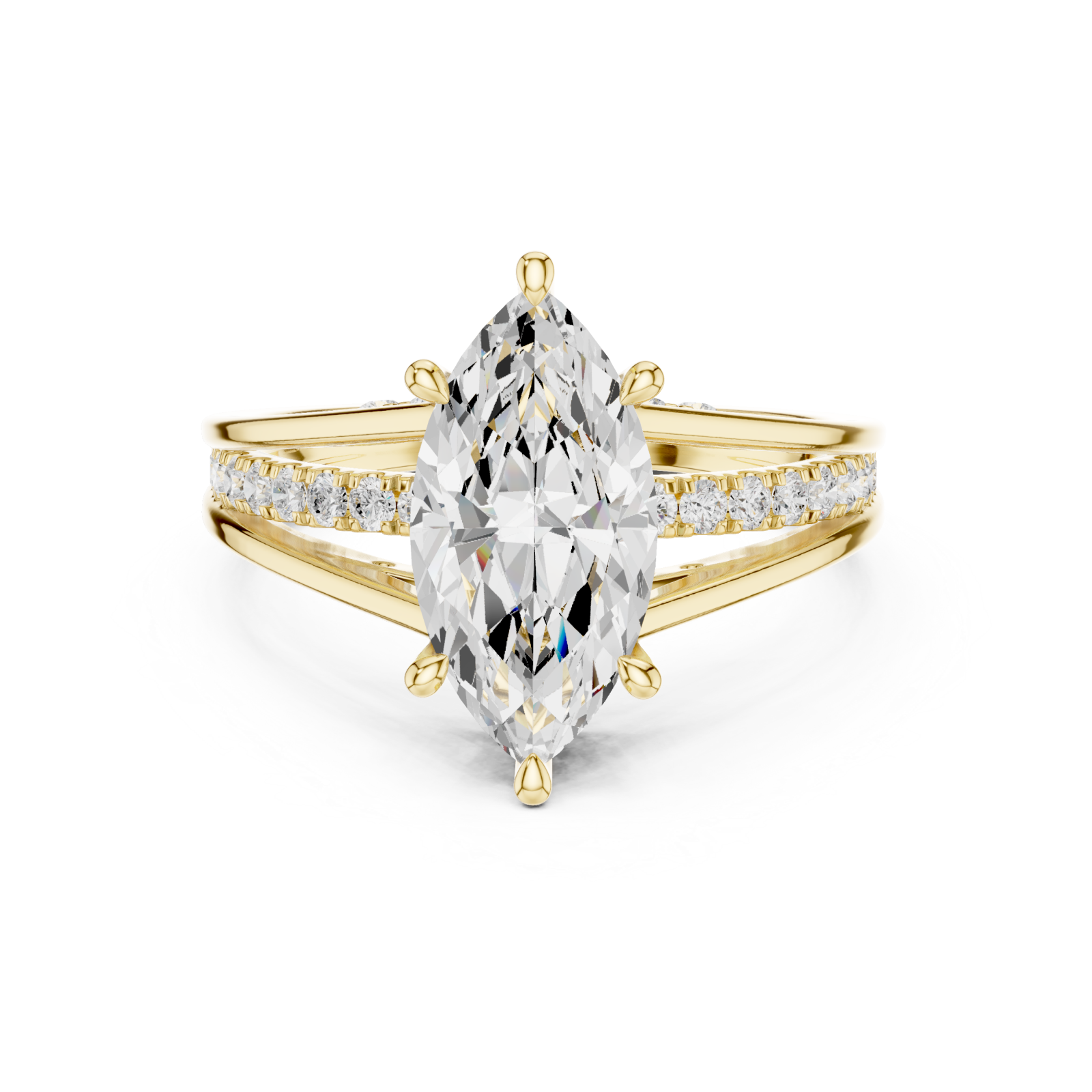  Gold Whispering Elegance Marquise Solitaire Ring Front View