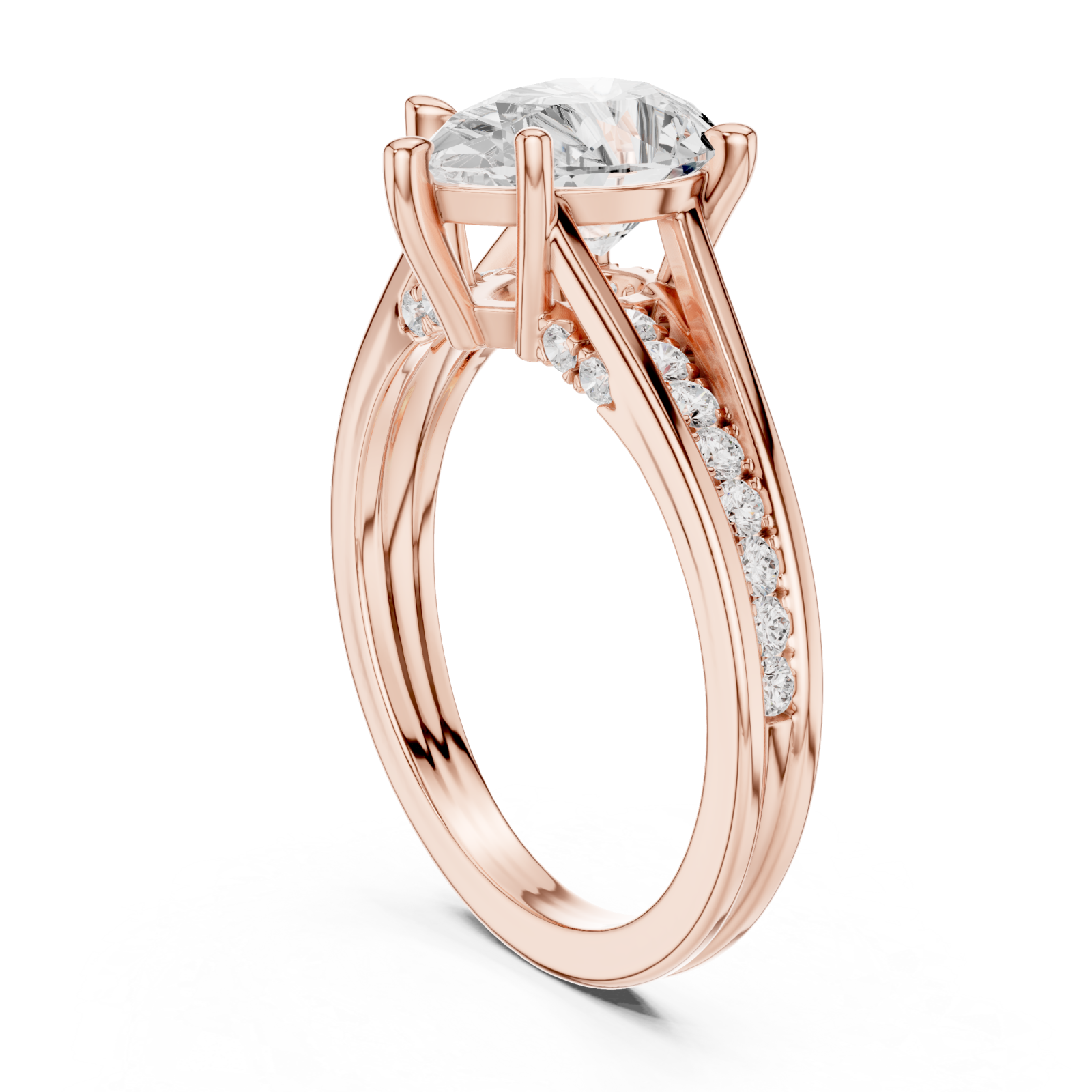  Rose Gold Infinite Petal Halo Solitaire Ring Left View
