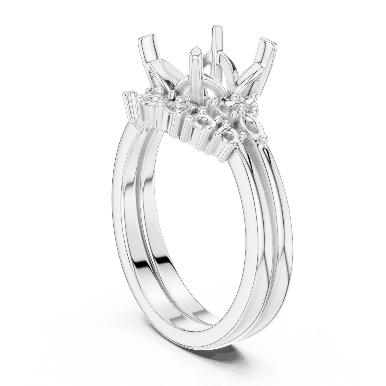  White Gold Moonlit Crest Crown Ring Left View