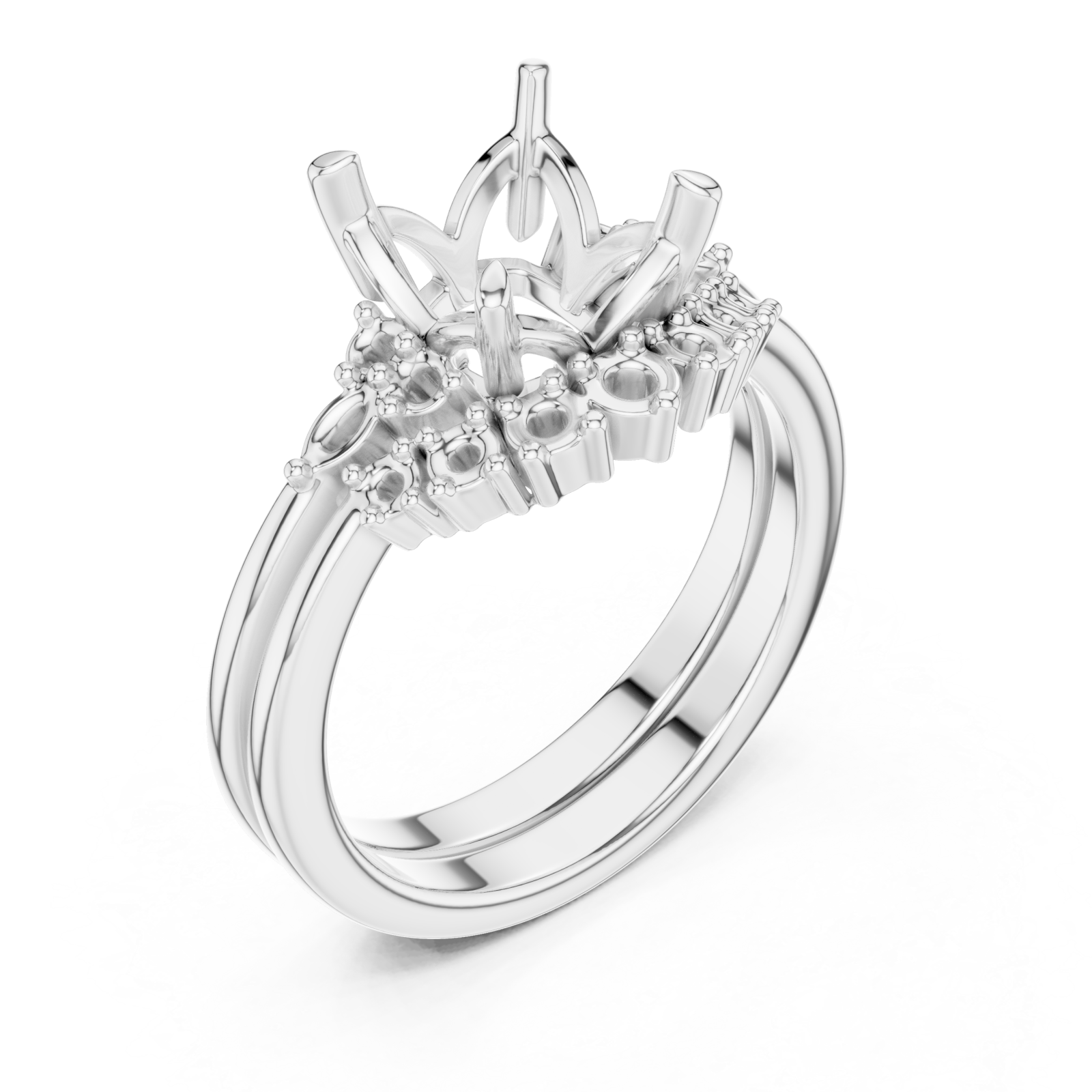  White Gold Moonlit Crest Crown Ring Right View