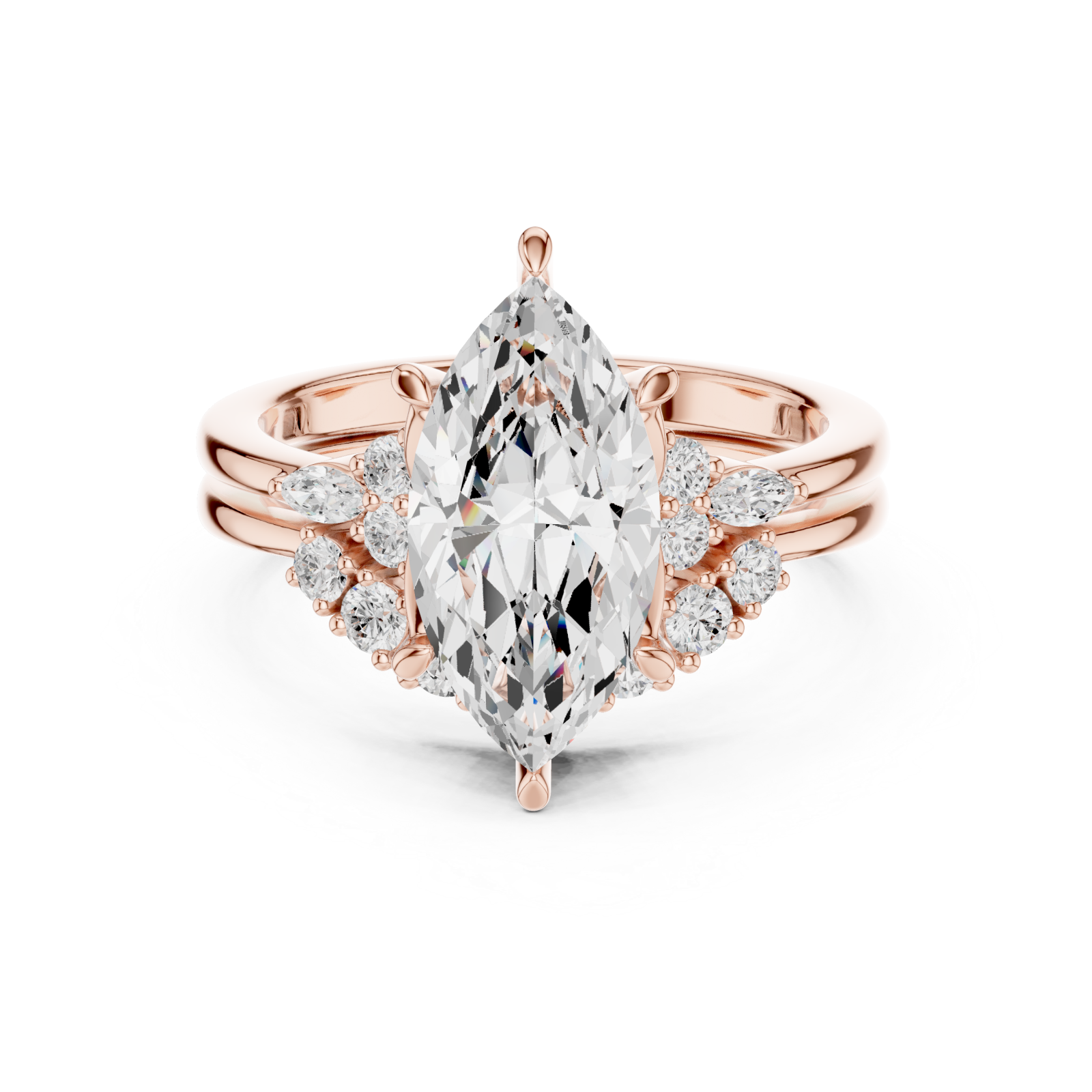  Rose Gold Glimmering Crest Anniversary Ring Front View