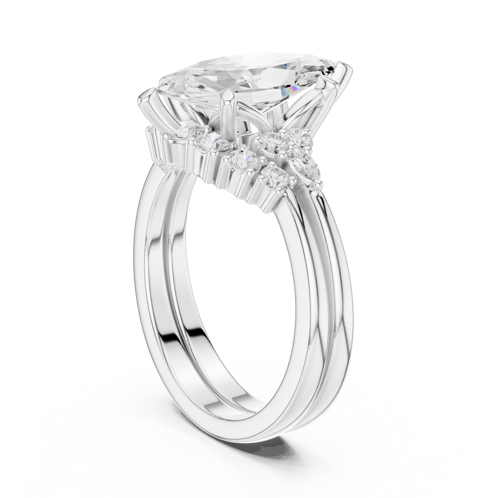  White Gold Glimmering Crest Anniversary Ring Left View