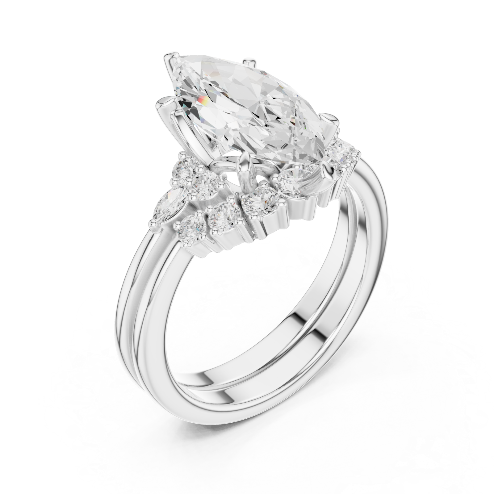  White Gold Glimmering Crest Anniversary Ring Right View