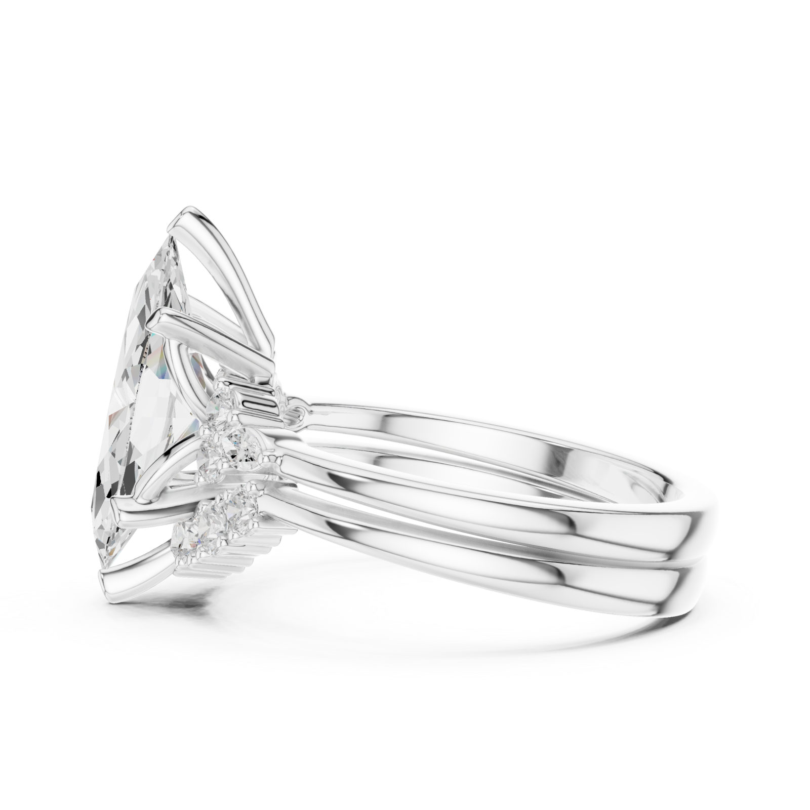  White Gold Glimmering Crest Anniversary Ring Side View