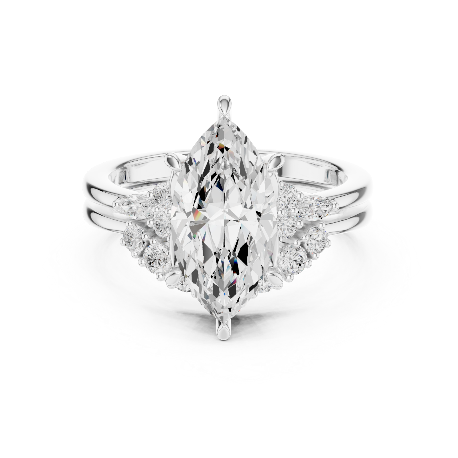  White Gold Glimmering Crest Anniversary Ring Front View