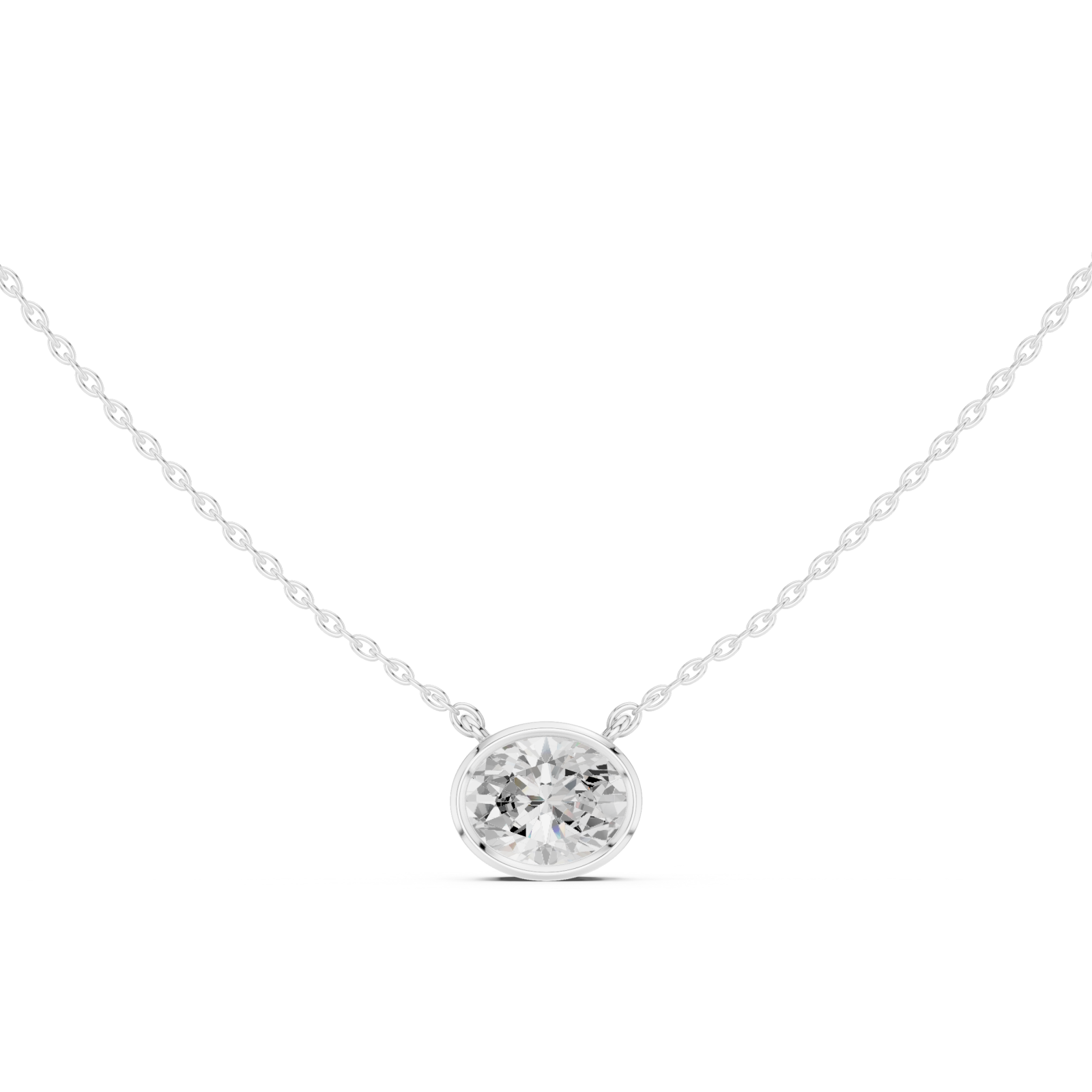  White Gold Luminous Round Embrace Chain Necklace Front View