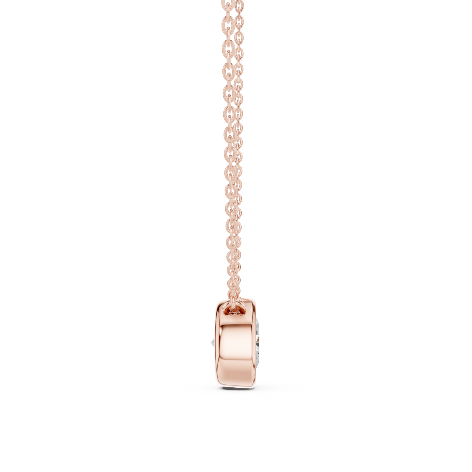  Rose Gold Petite Solitaire Halo Charm Necklace Side View