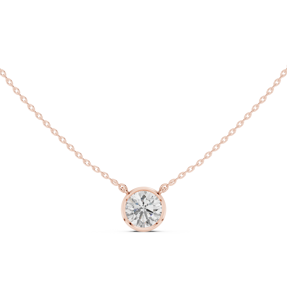  Rose Gold Petite Solitaire Halo Charm Necklace Right View