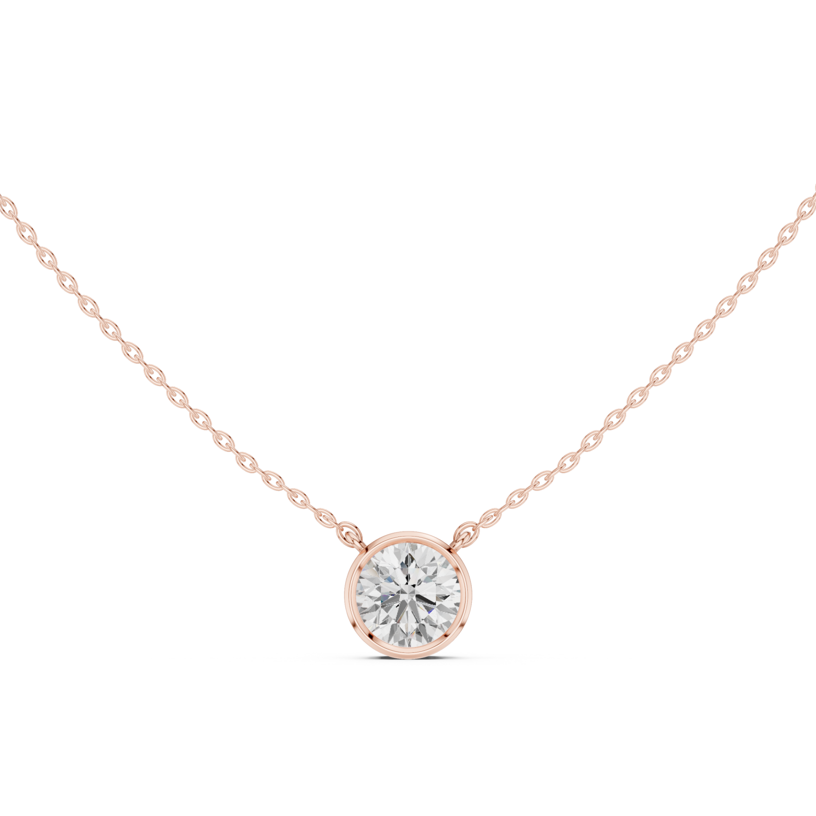  Rose Gold Petite Solitaire Halo Charm Necklace Front View