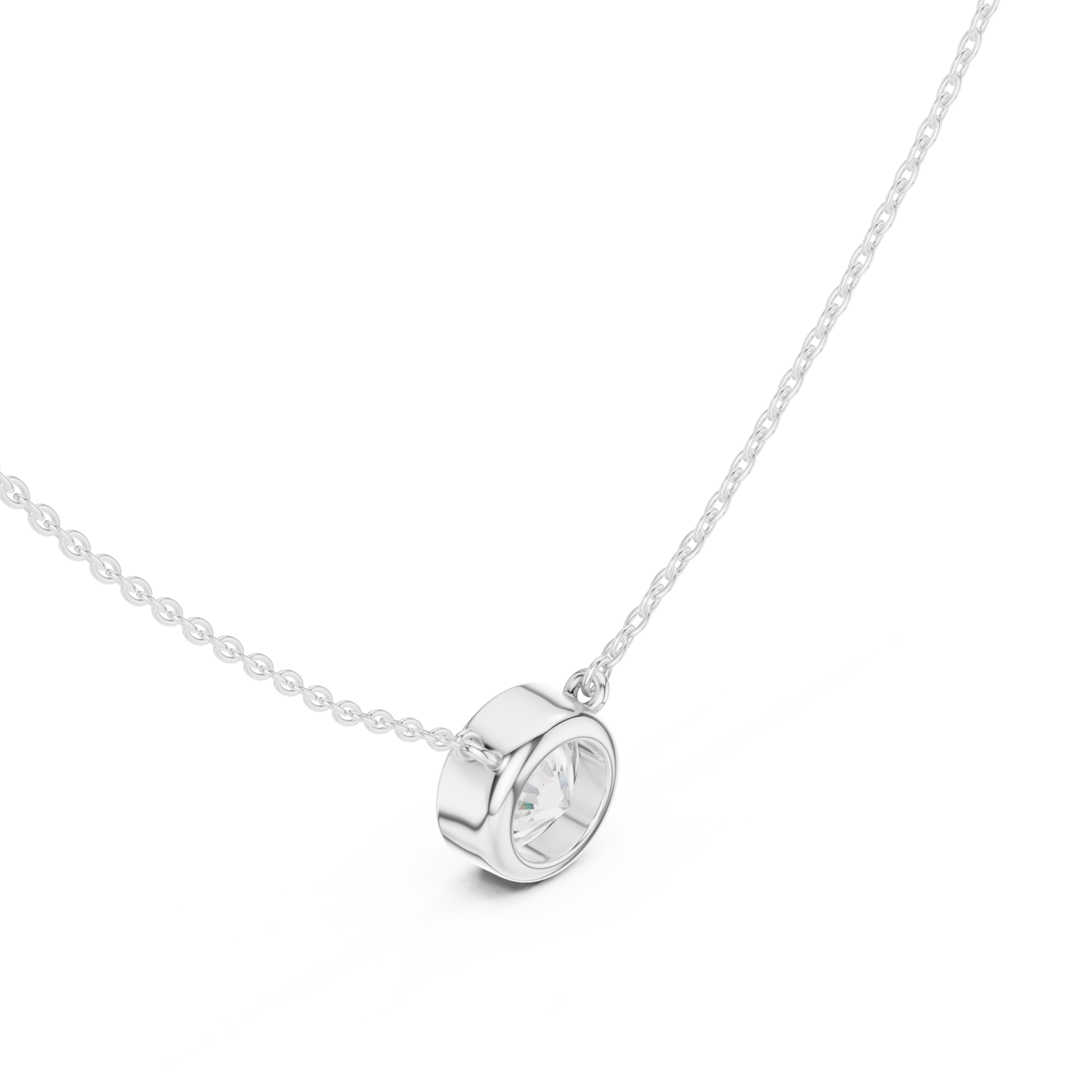  White Gold Petite Solitaire Halo Charm Necklace Right View