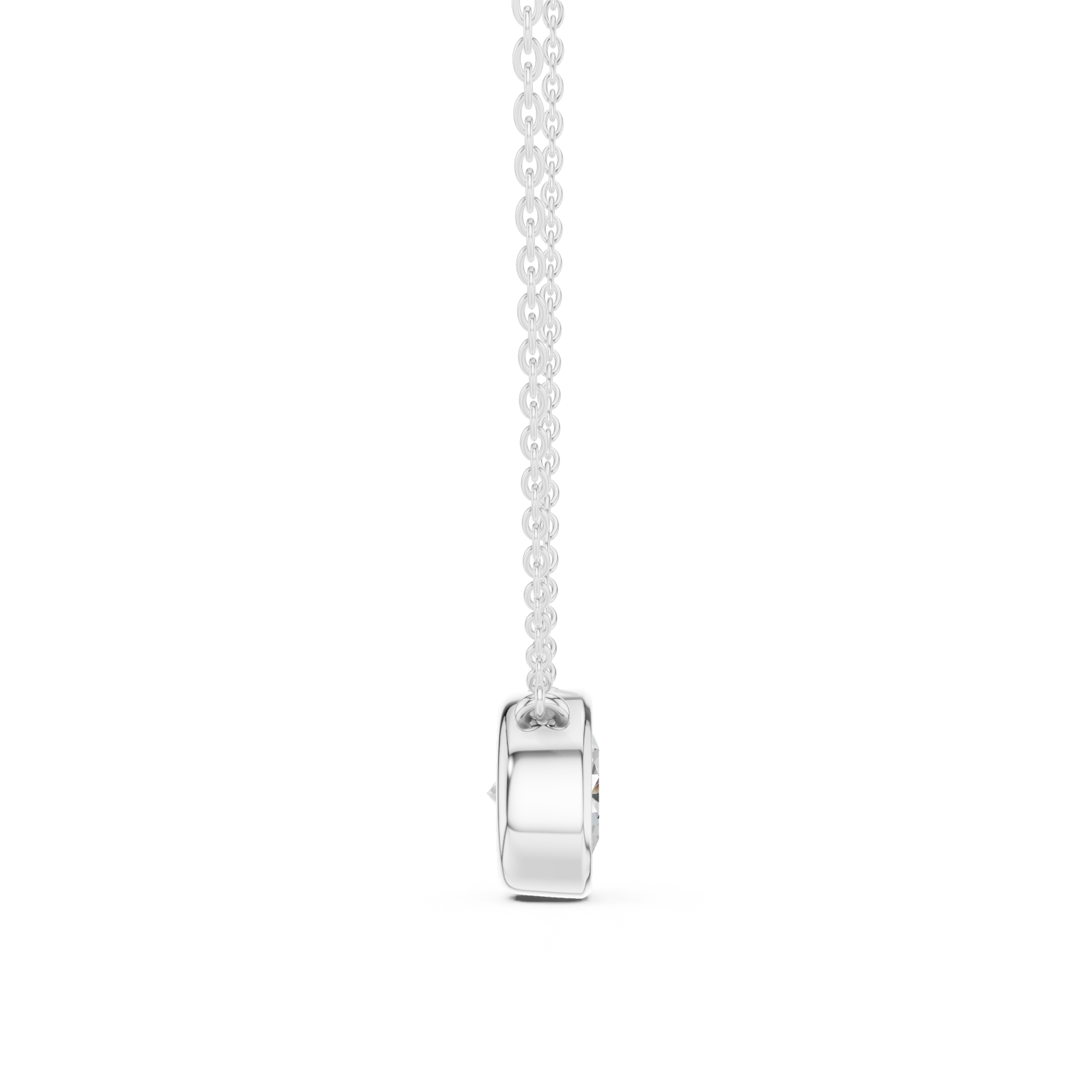  White Gold Petite Solitaire Halo Charm Necklace Side View