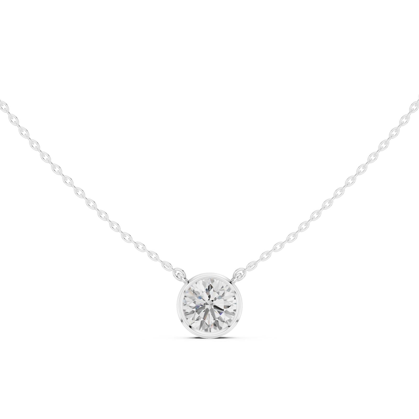  White Gold Petite Solitaire Halo Charm Necklace Front View