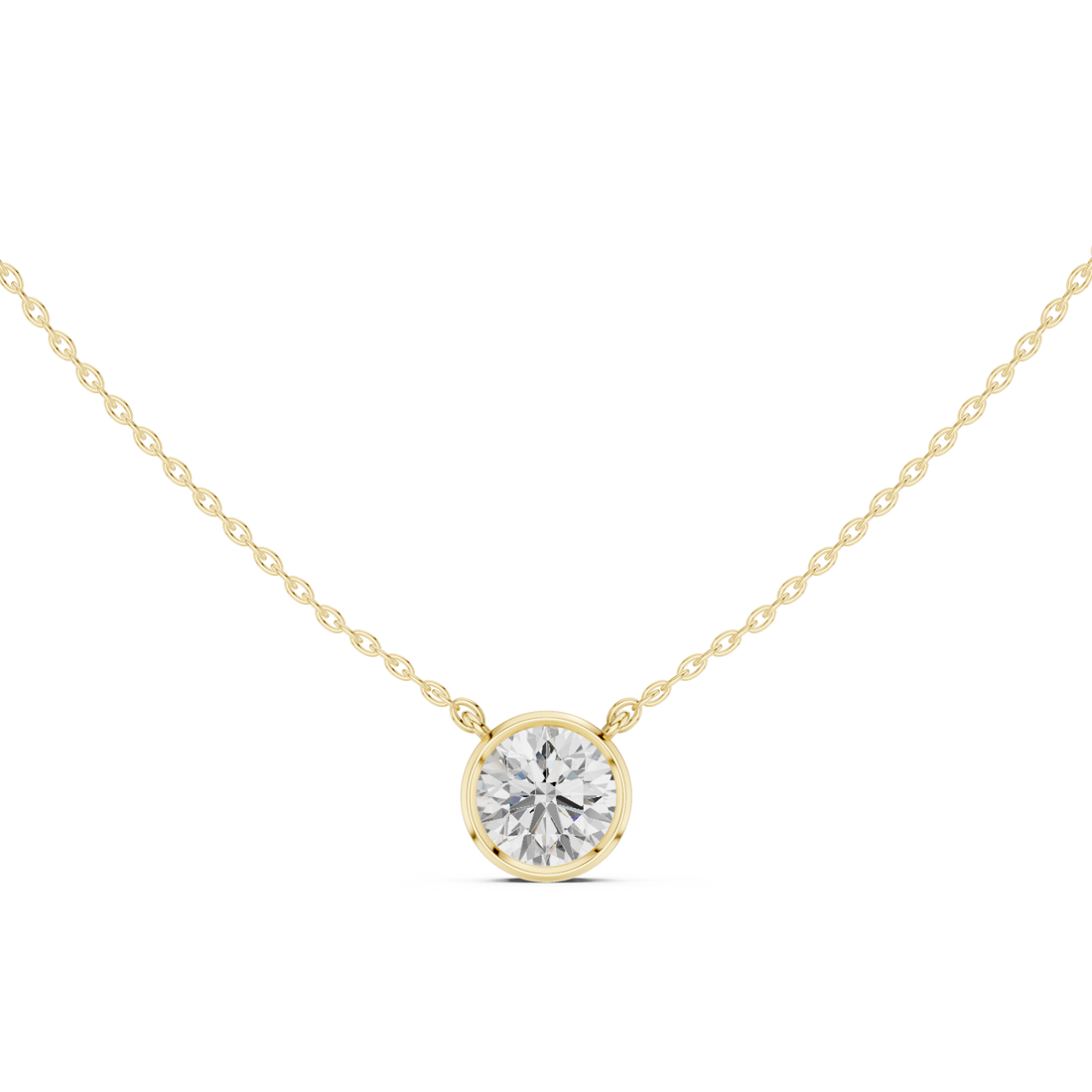 Gold Petite Solitaire Halo Charm Necklace Right View