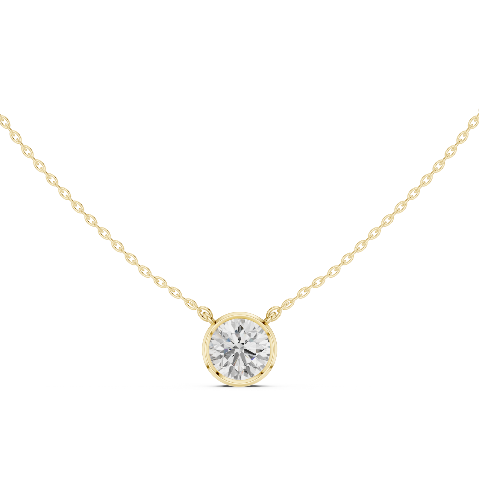  Gold Petite Solitaire Halo Charm Necklace Front View