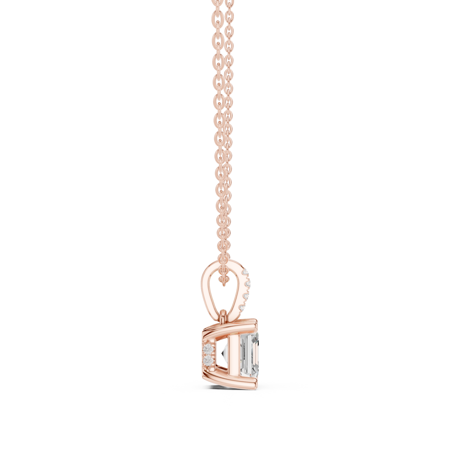  Rose Gold Gleaming Twin Pillars Pendant Side View