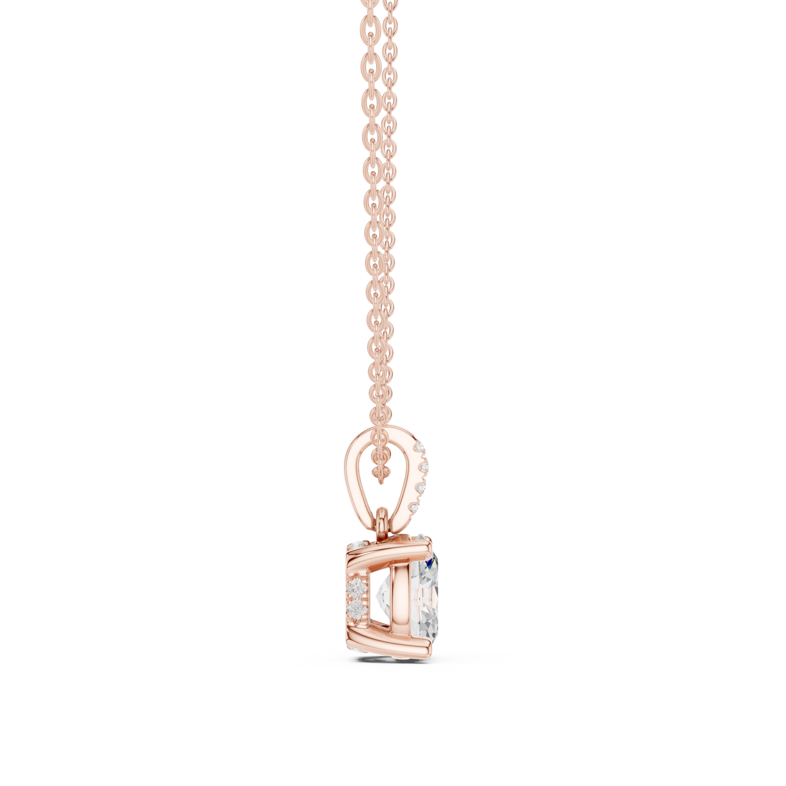  Rose Gold Golden Ribbon Charm Necklace Side View