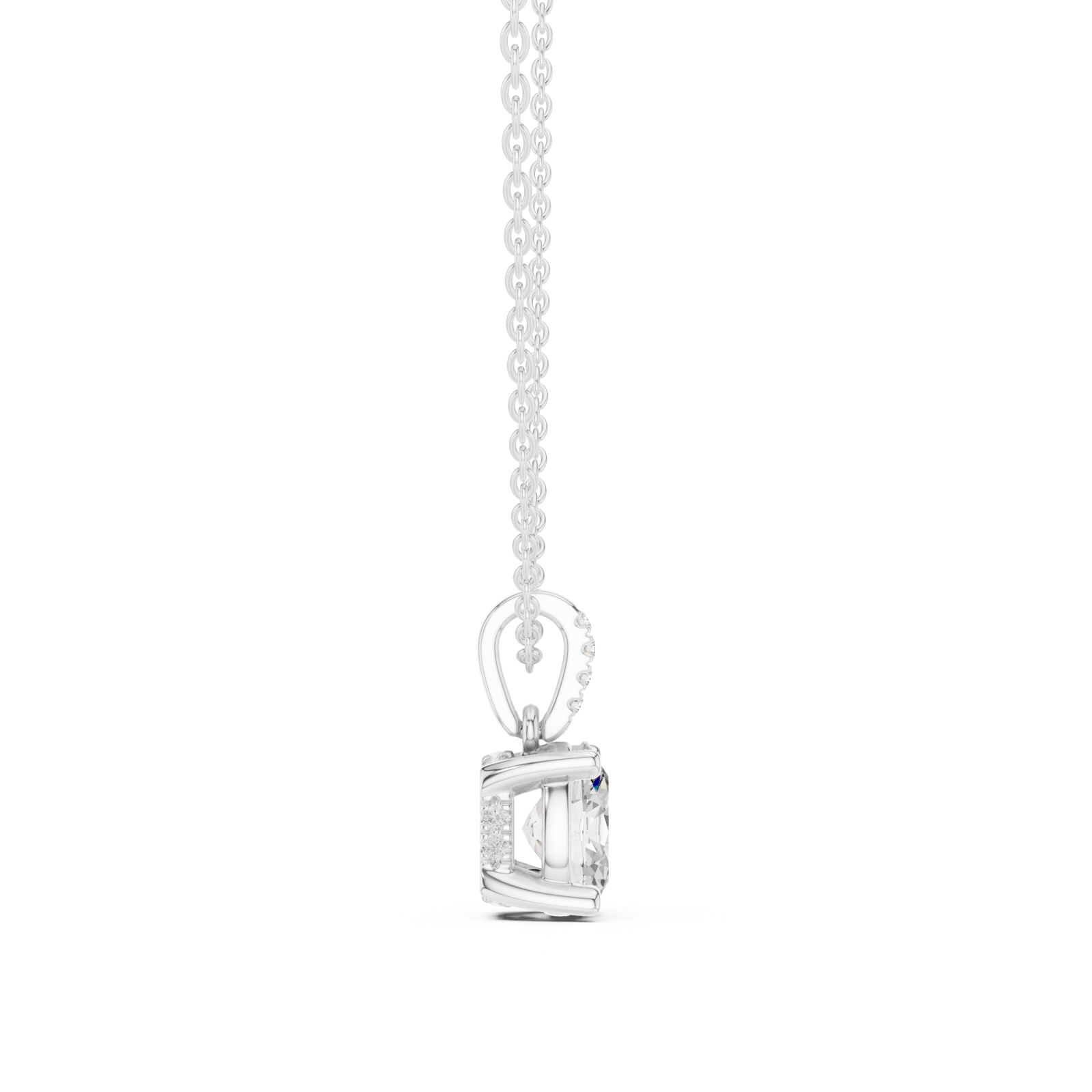  White Gold Golden Ribbon Charm Necklace Side View