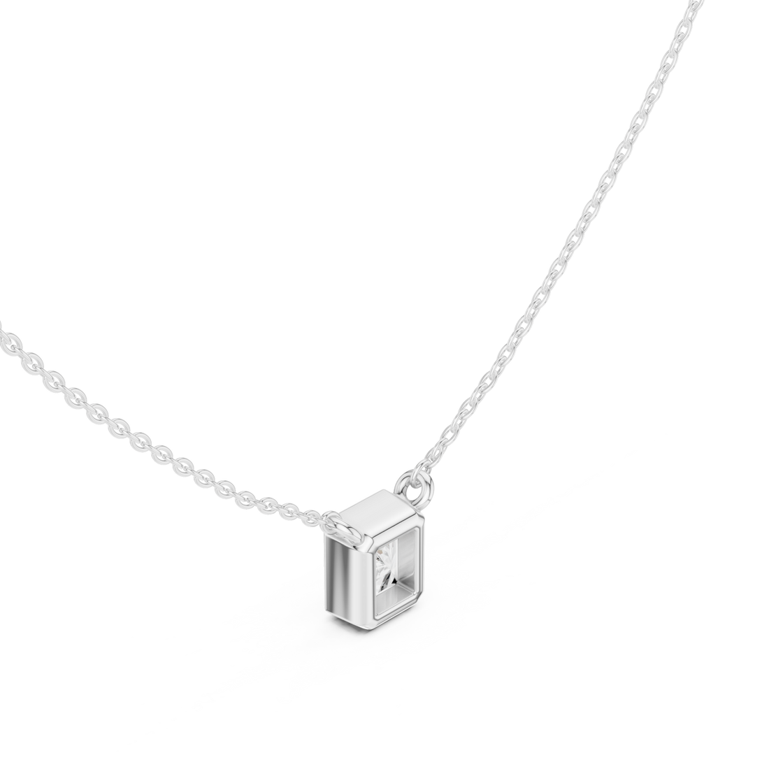  White Gold Refined Edge Box Pendant Right View