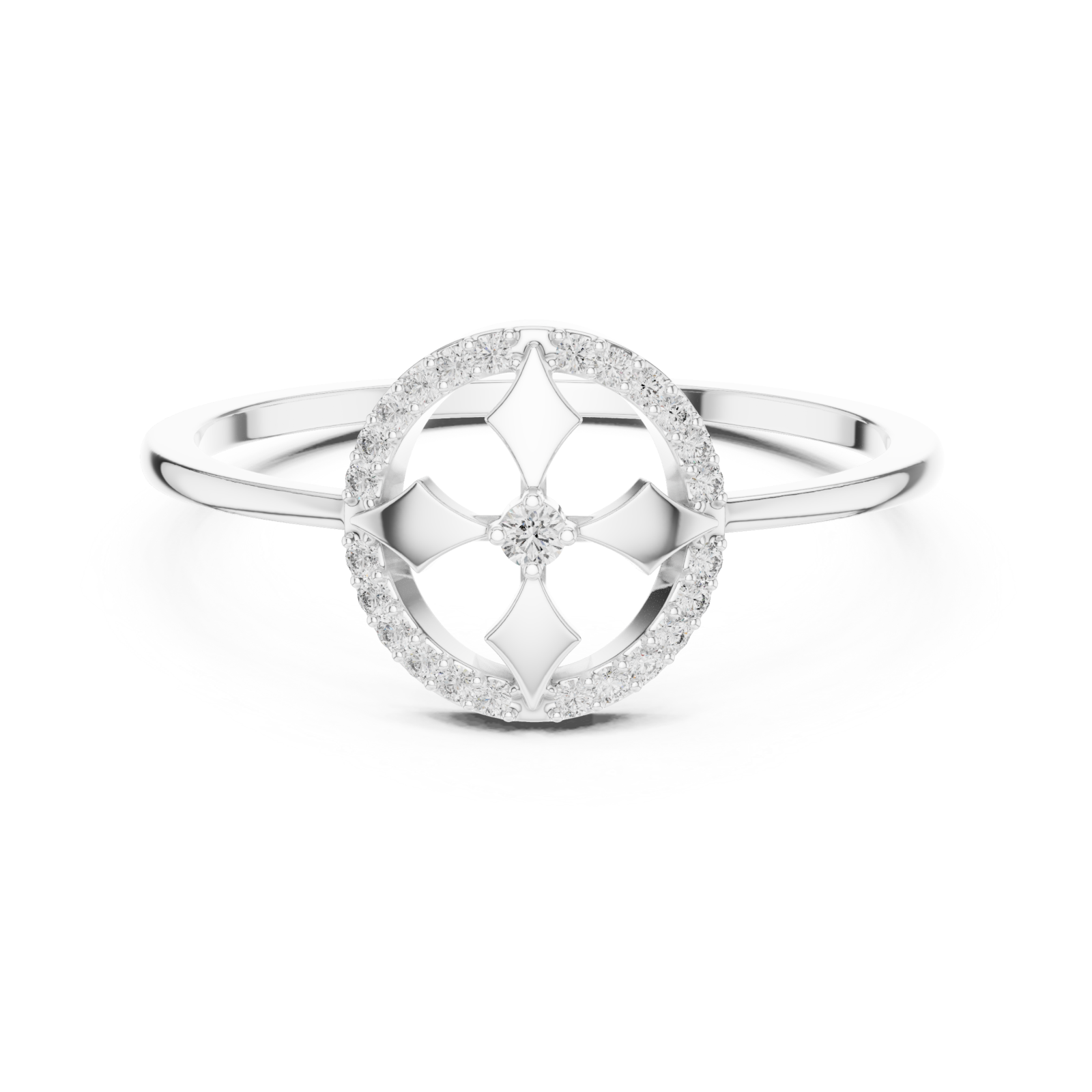  White Gold Eden Crest Ring Front View